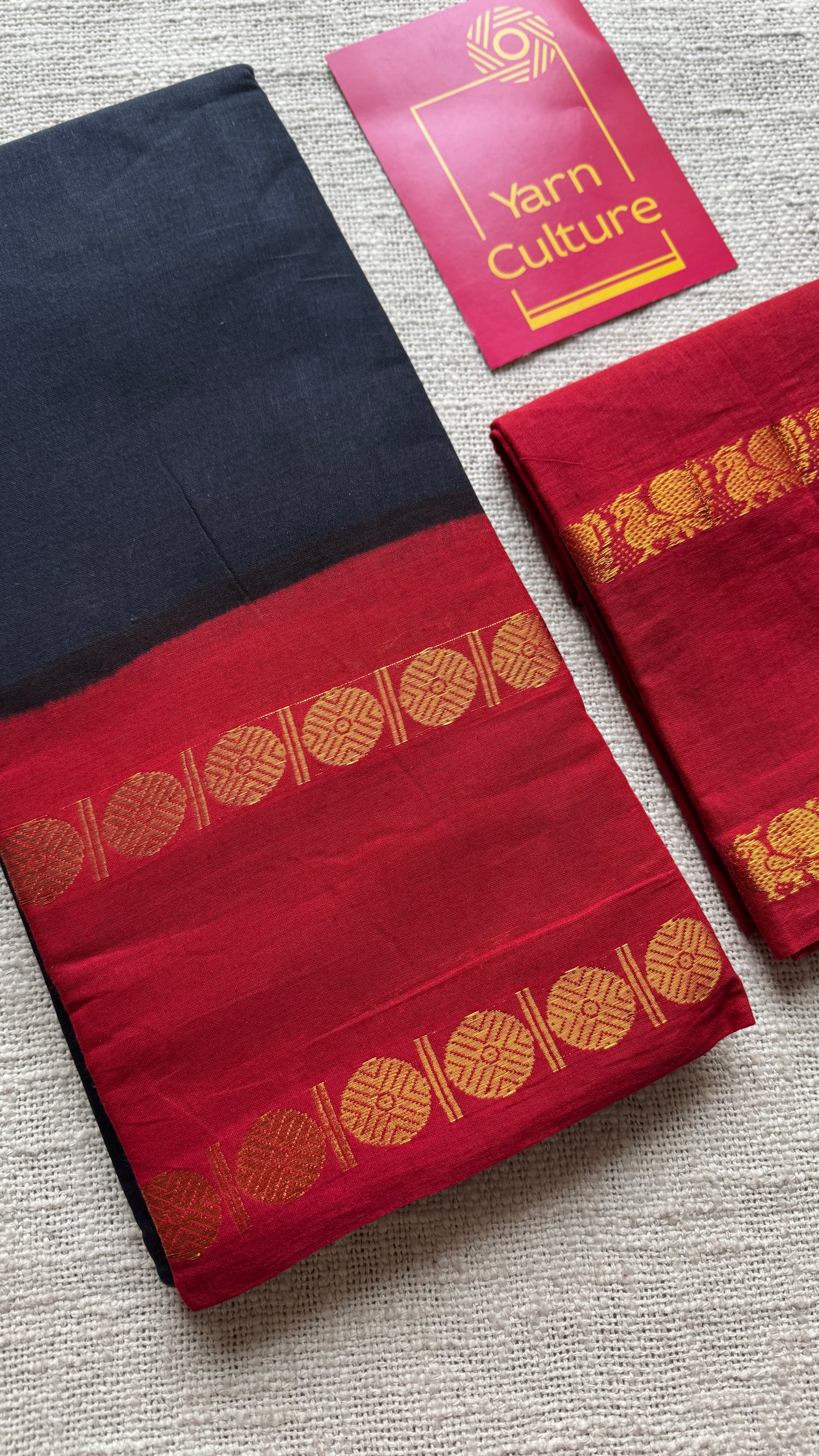 Black with red rudraksham motif border - Madurai Sungudi cotton