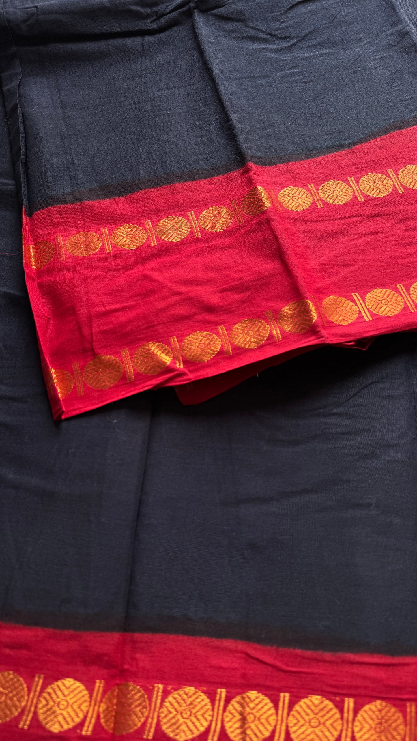 Black with red rudraksham motif border - Madurai Sungudi cotton