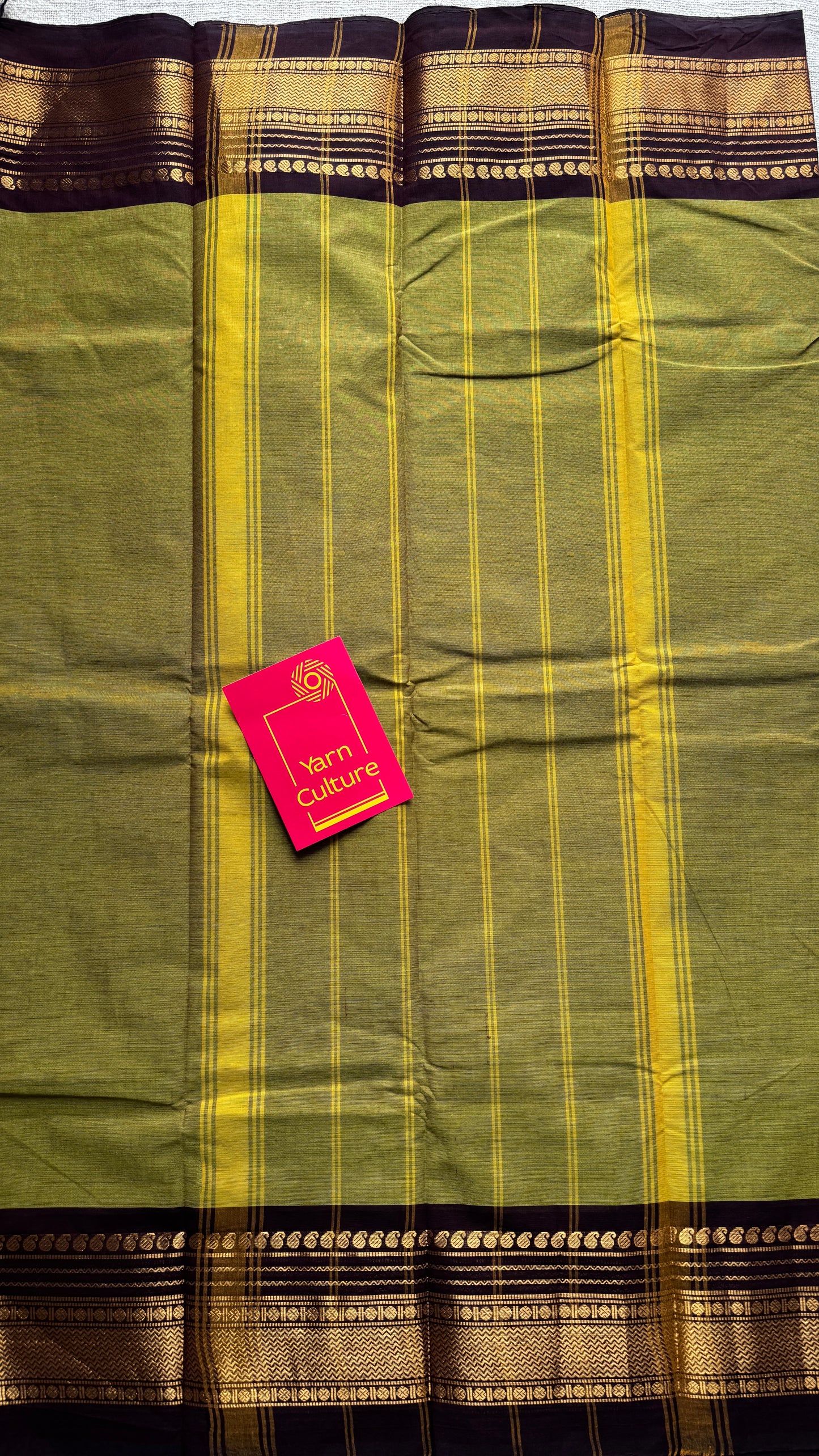Lemon ginger green with purple brown contrast - Kanchi Cotton