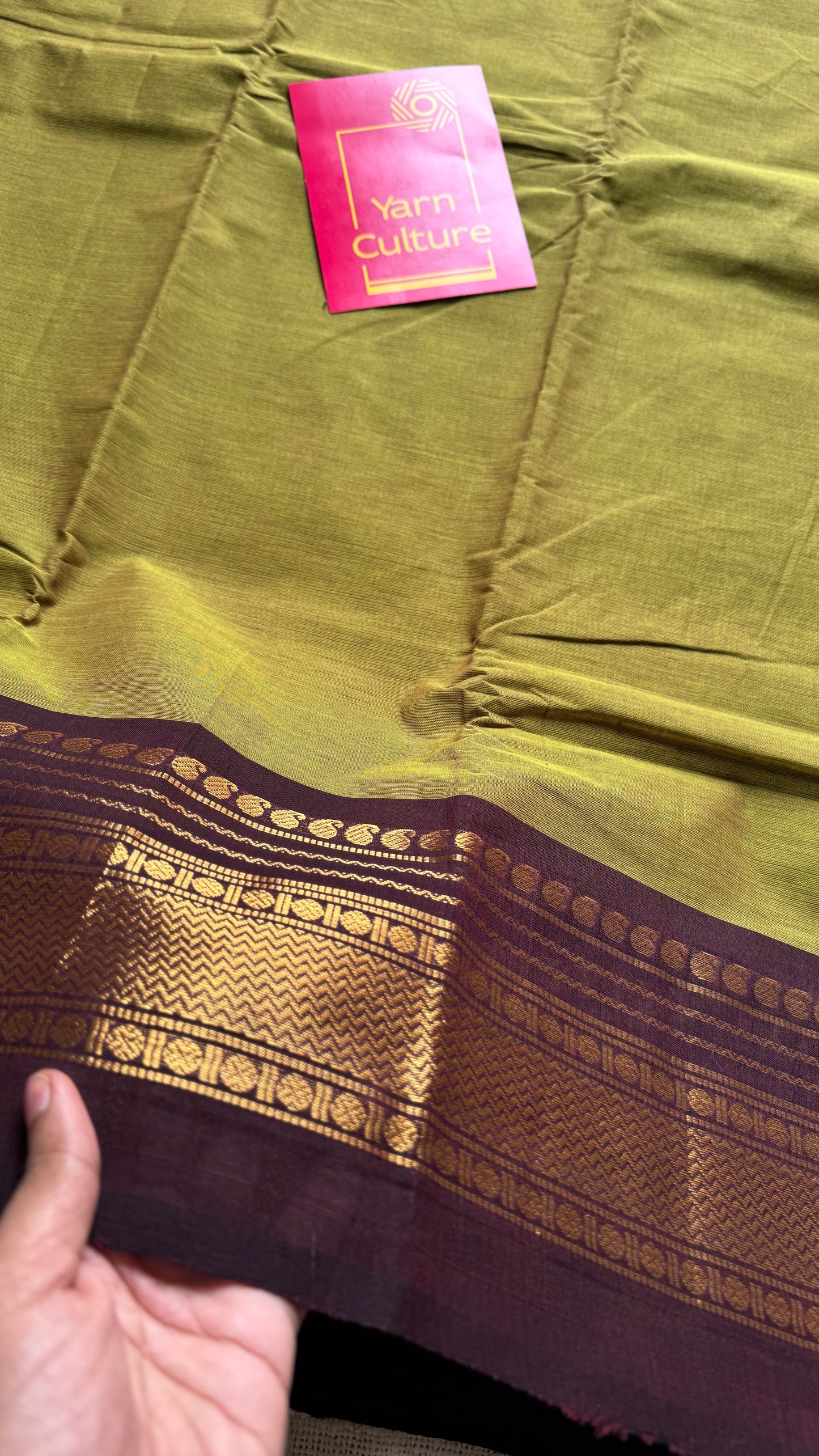 Lemon ginger green with purple brown contrast - Kanchi Cotton