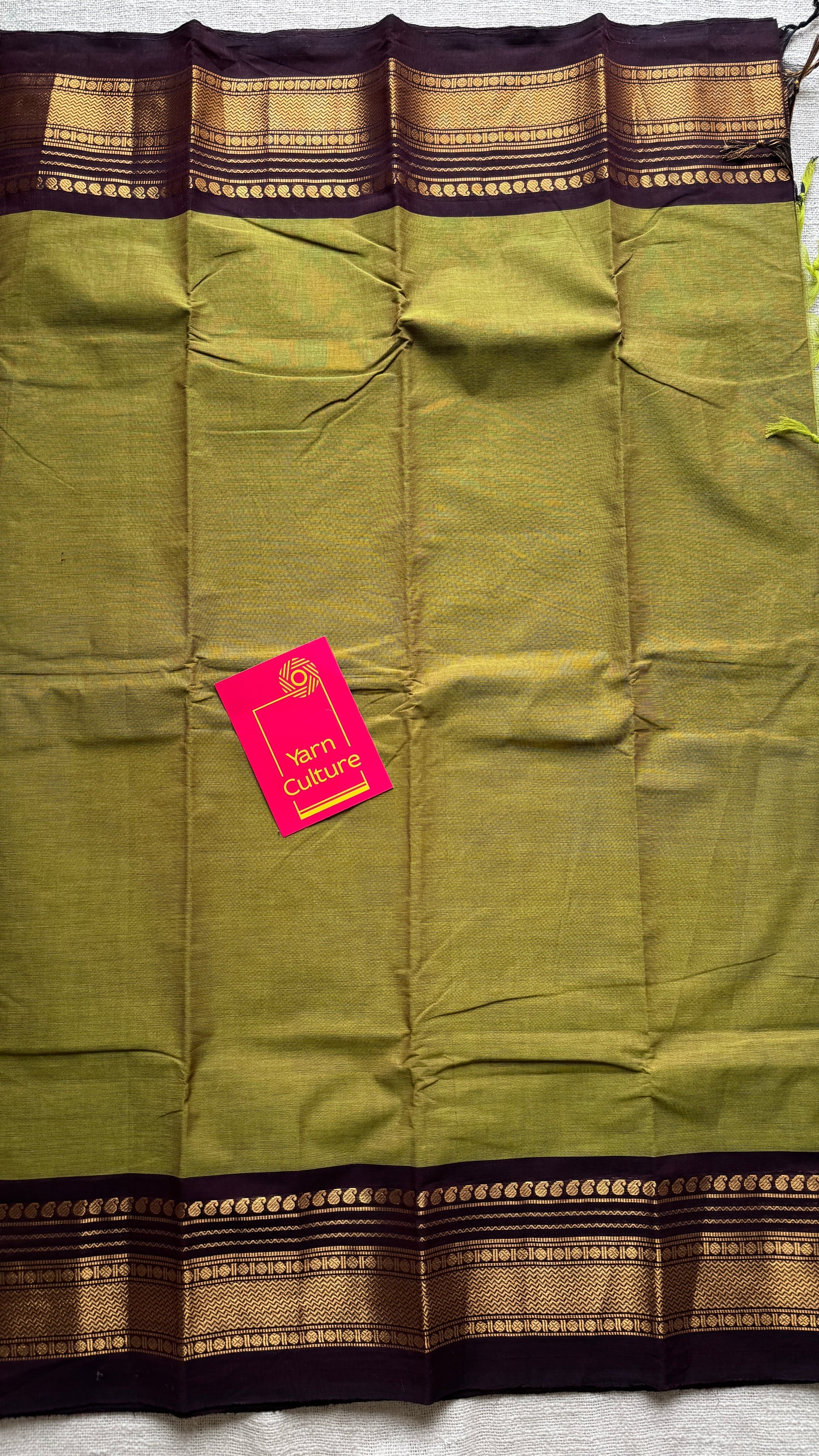 Lemon ginger green with purple brown contrast - Kanchi Cotton