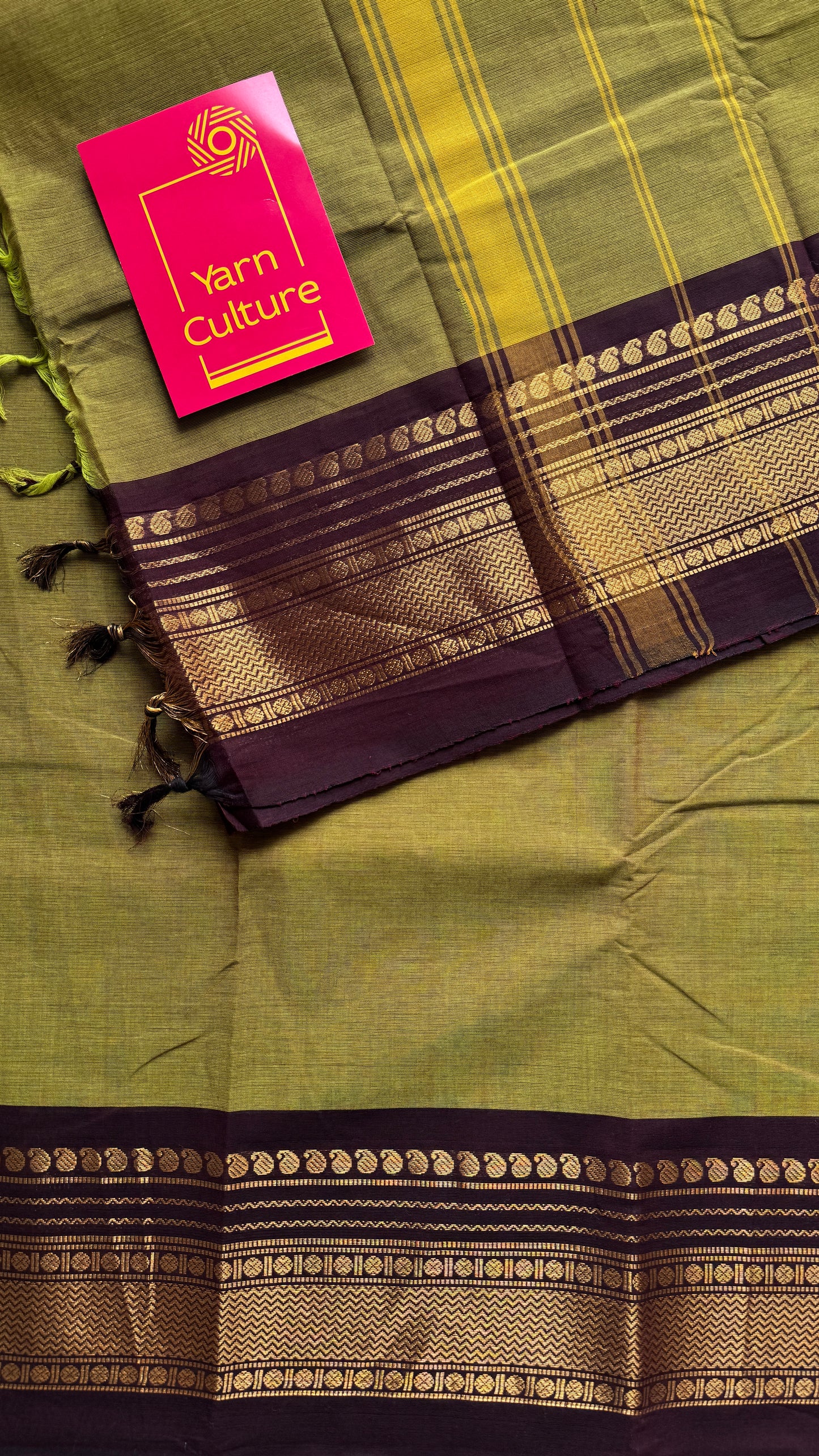 Lemon ginger green with purple brown contrast - Kanchi Cotton