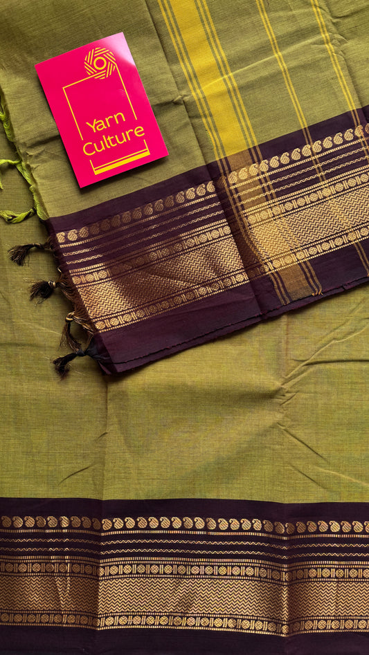 Lemon ginger green with purple brown contrast - Kanchi Cotton