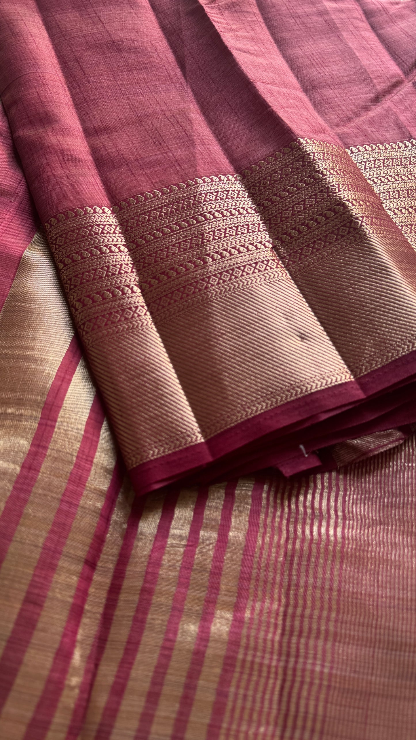 Maroon with antique gold zari - Semi Raw Silk