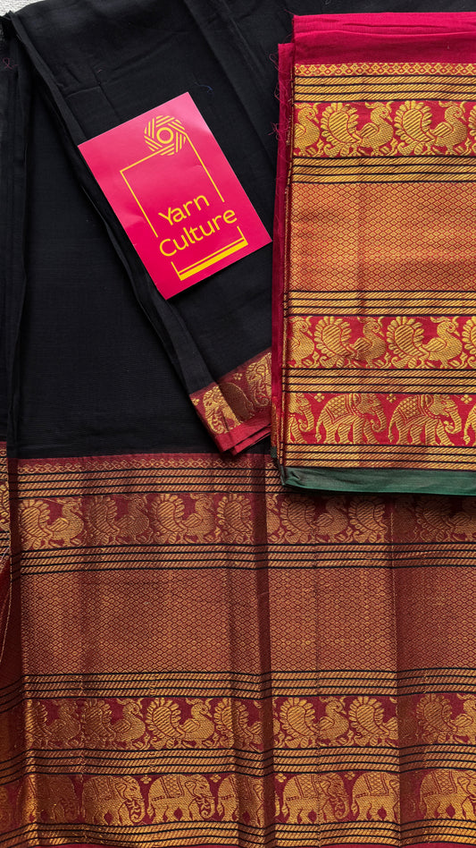 Black - dark pink Narayanpet half saree, unstitched material, soft cotton YCAHSN01