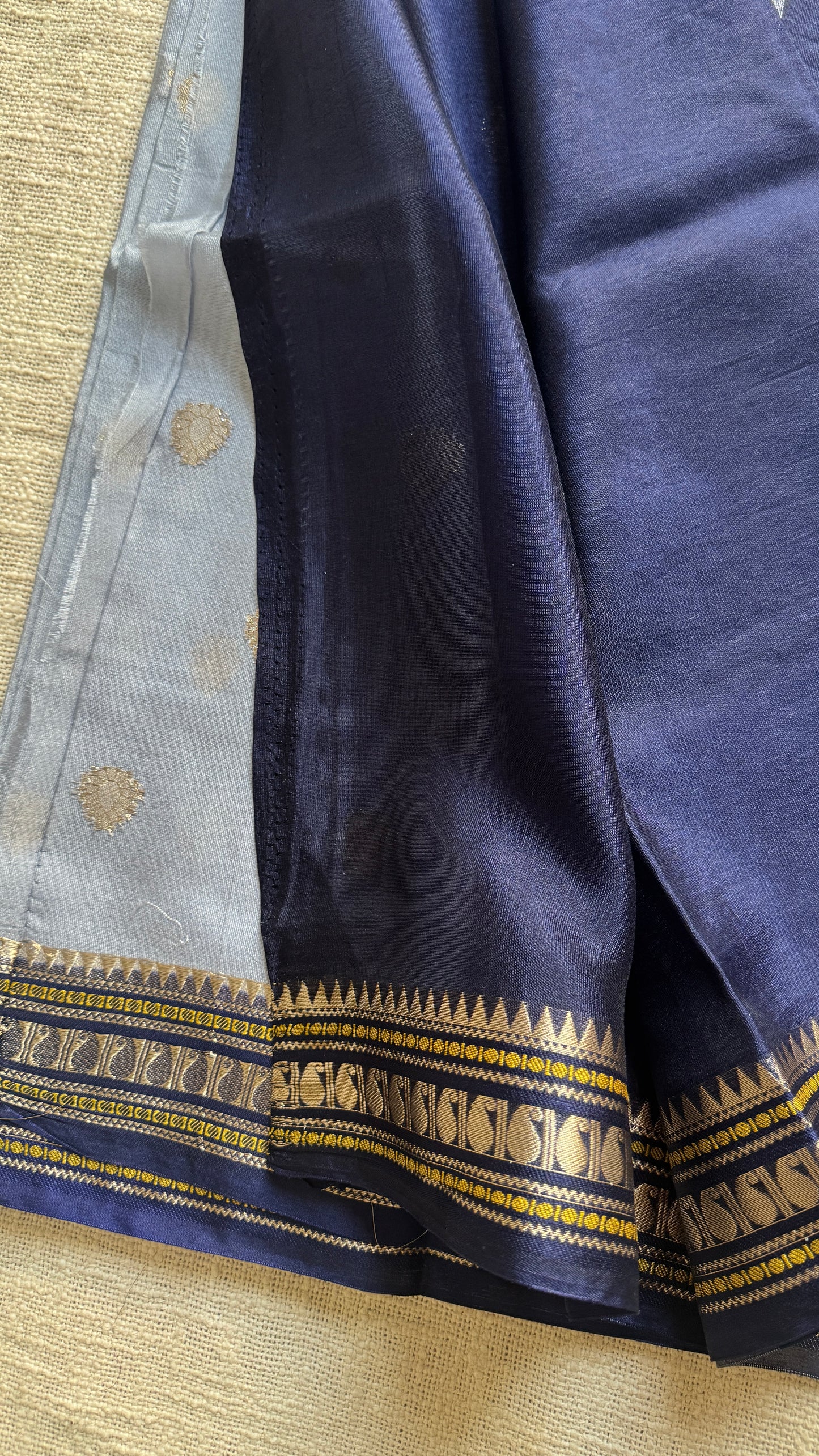 Blue Dark Blue - Banarasi Semi Katan Silk