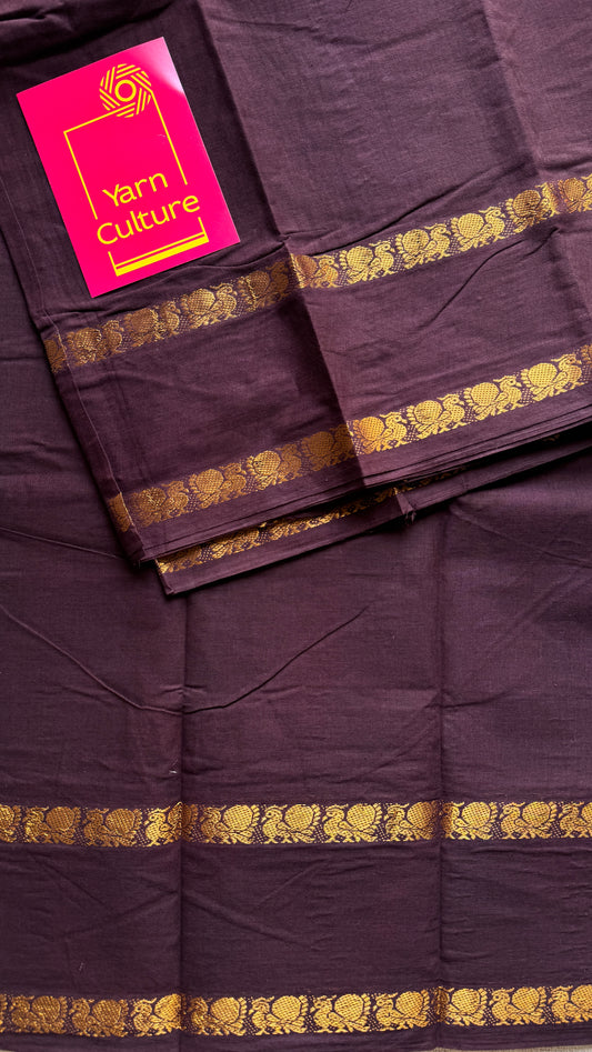 Purple Brown Rettaipettu Peacock double border - Madurai Kattuchayam