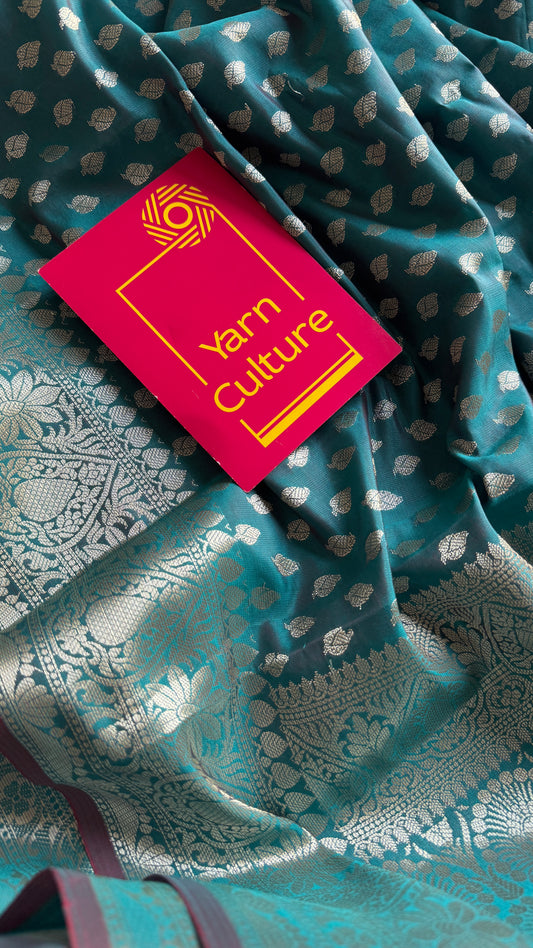 Teal Coffee Brown - Banarasi Semi Katan Silk