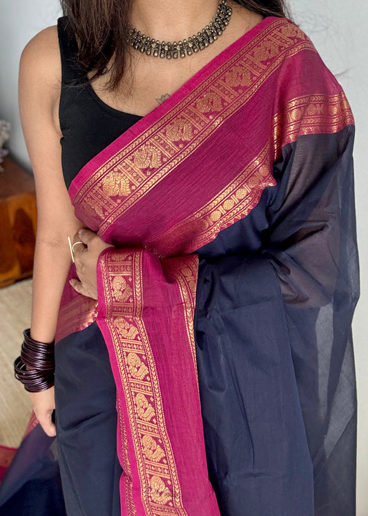 Dark blue with dark pink contrast - Kanchi Cotton - YCCOTNKC02