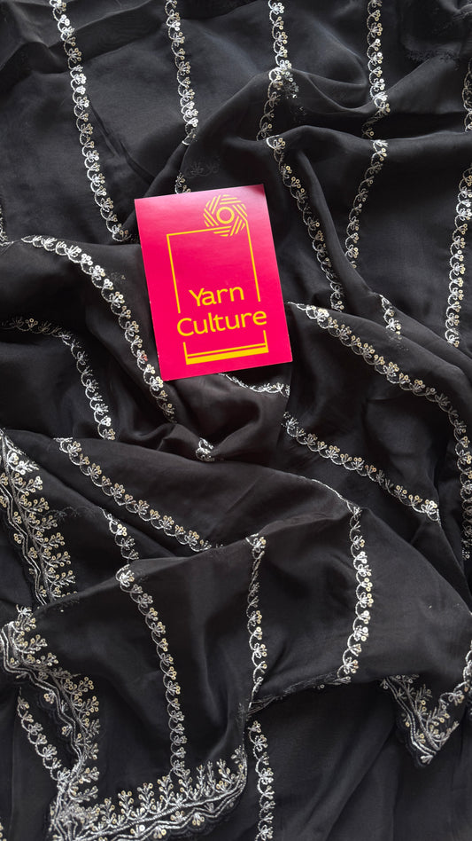 Black Sequin Work - Soft Organza