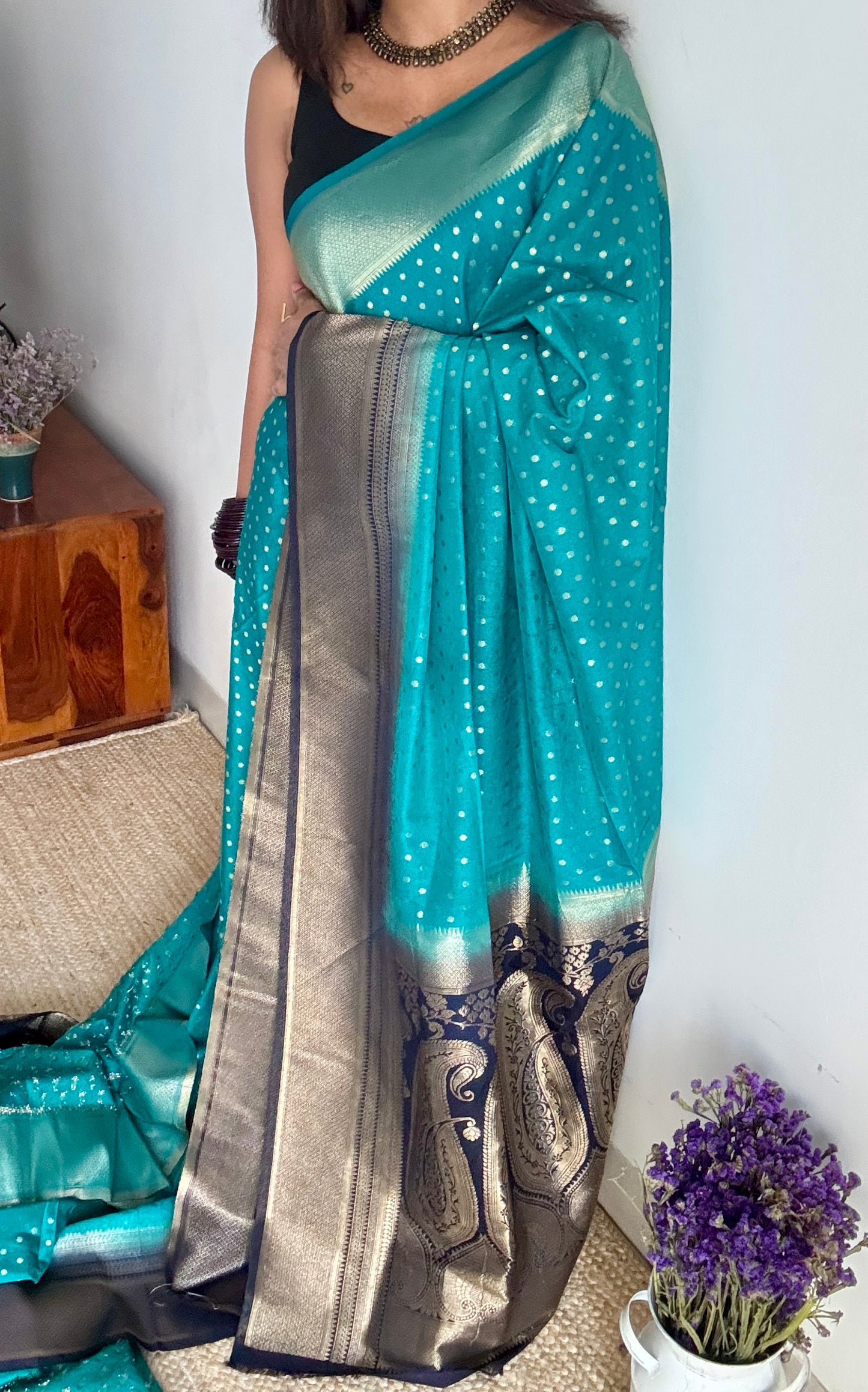 Blue Dark Blue - Tussar Semi Silk