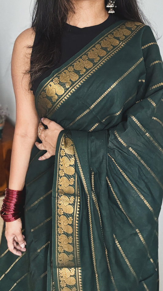 Dark Green Veldhari Pattern - Madurai Soft Cotton - YCVK21