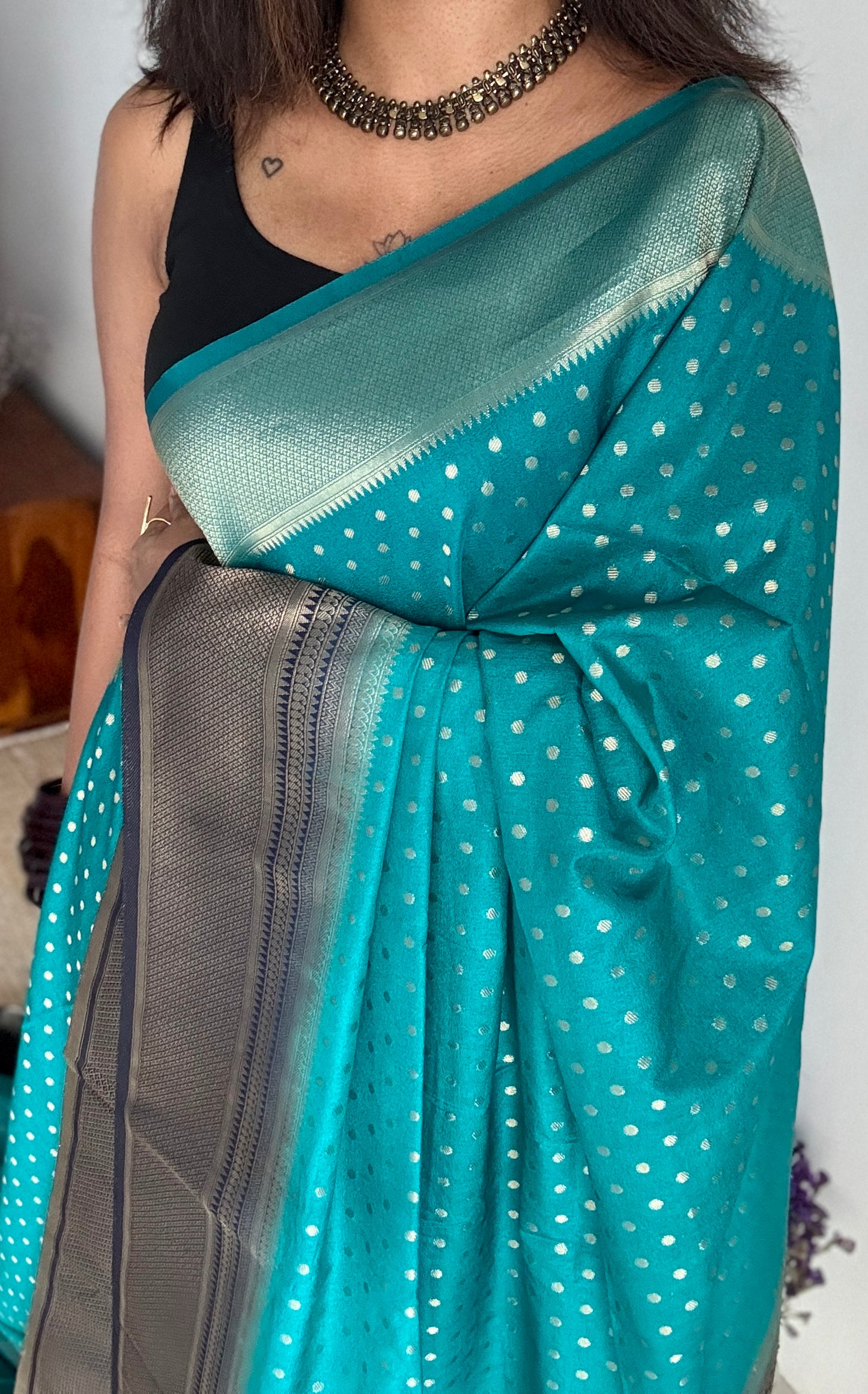 Blue Dark Blue - Tussar Semi Silk