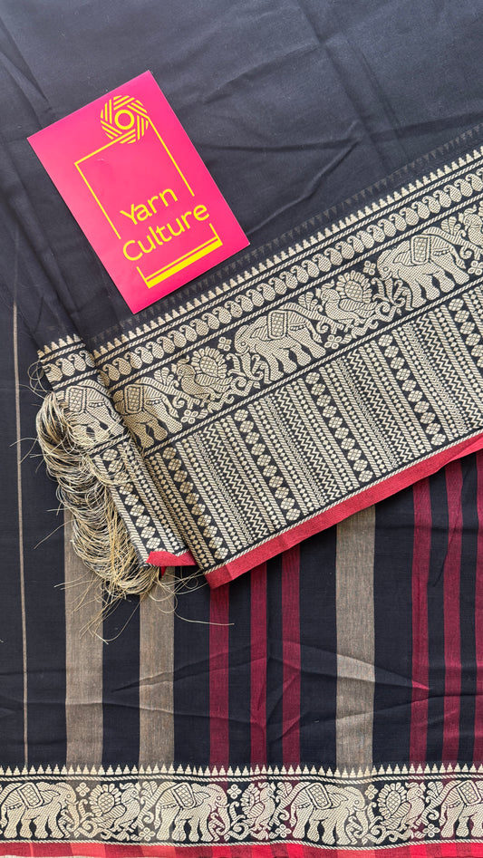 Black with Thread Motif Border - Premium Narayanpet Soft Cotton YCWOTDNP02