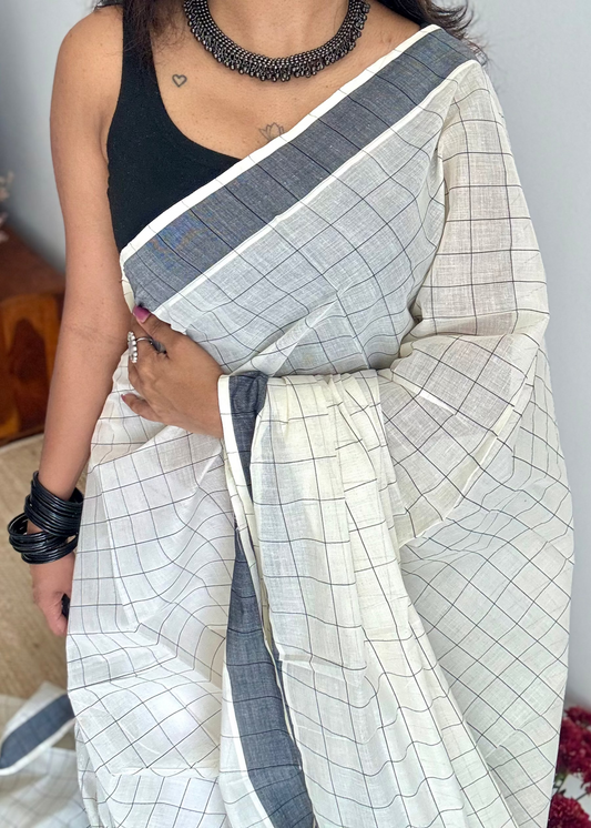 Ivory and black checks, kerala cotton - YCON25KCPC68