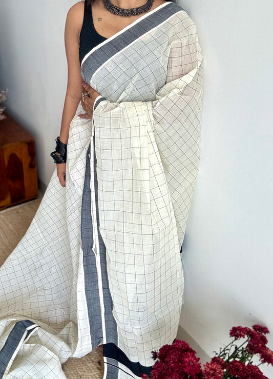 Ivory and black checks, kerala cotton - YCON25KCPC68