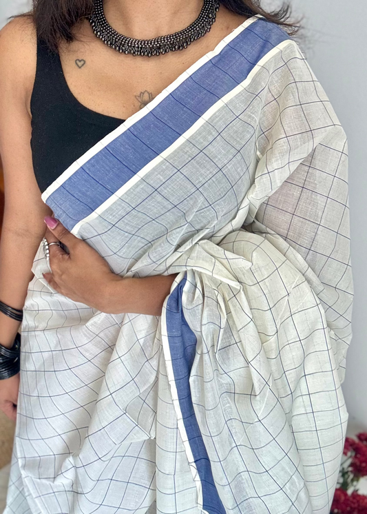 Ivory and blue checks, kerala cotton - YCON25KCPC69