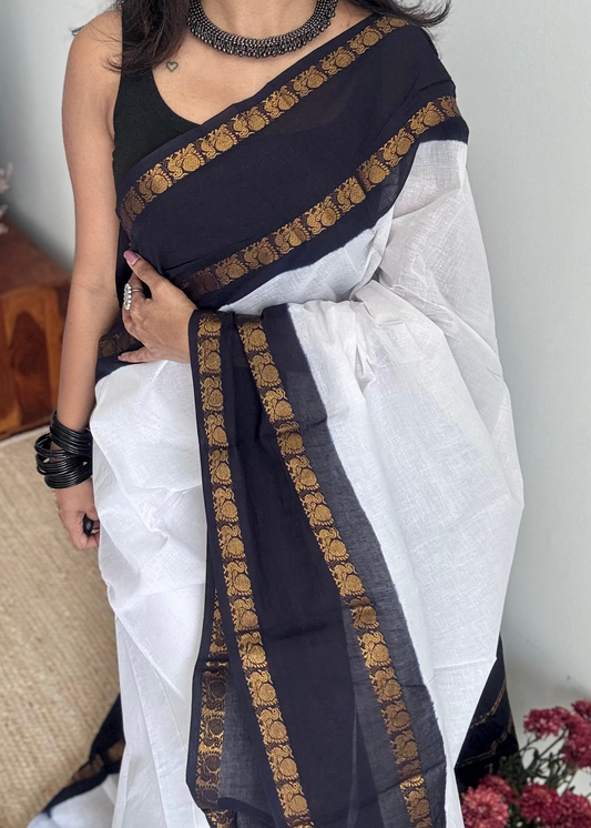 White and black rettaipettu border, Madurai cotton - YCON25COTN92