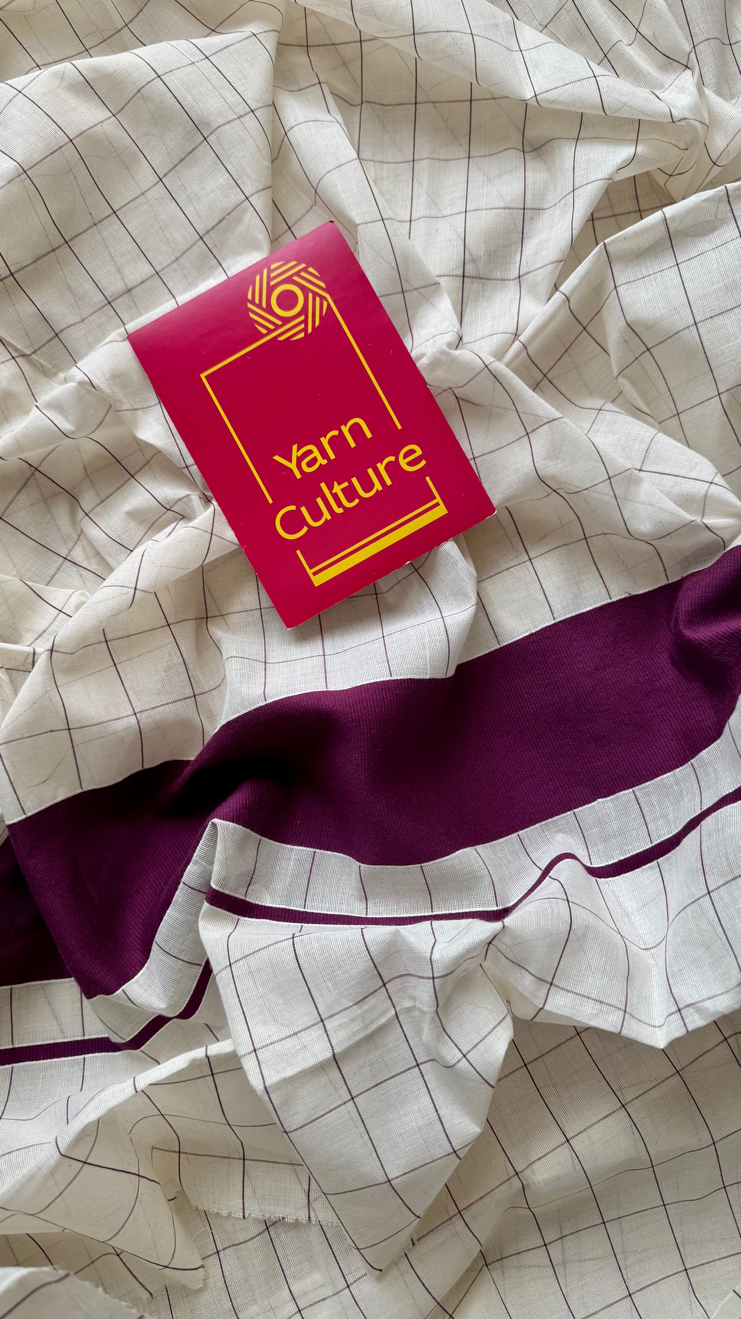 Ivory and purple checks, kerala cotton - YCON25KCPC70