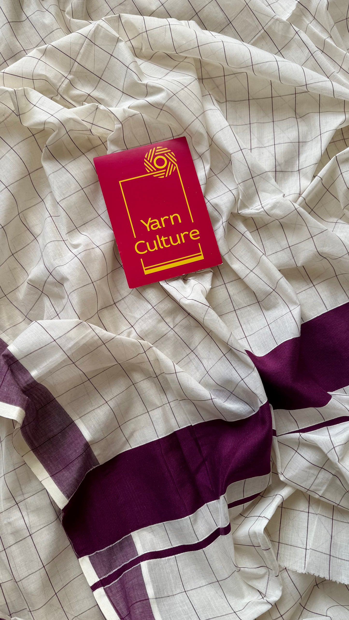 Ivory and purple checks, kerala cotton - YCON25KCPC70