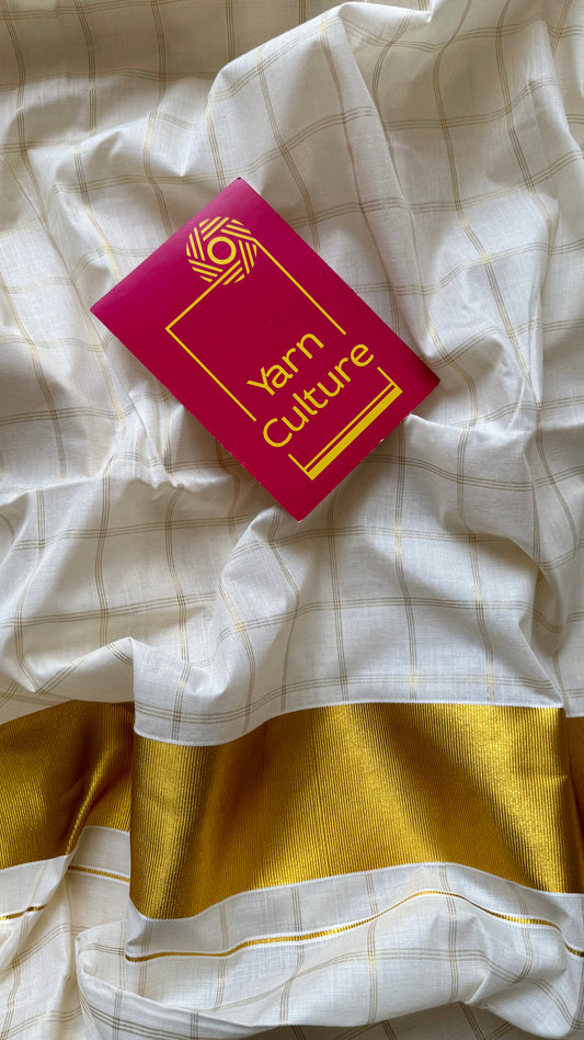 Ivory and gold checks, kerala tissue cotton - YCON25MC272