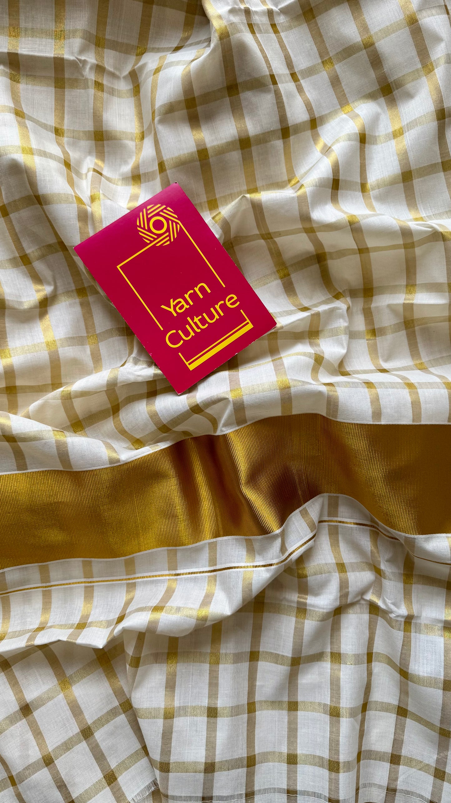 Ivory and gold bold checks, kerala tissue cotton - YCON25KCMC66