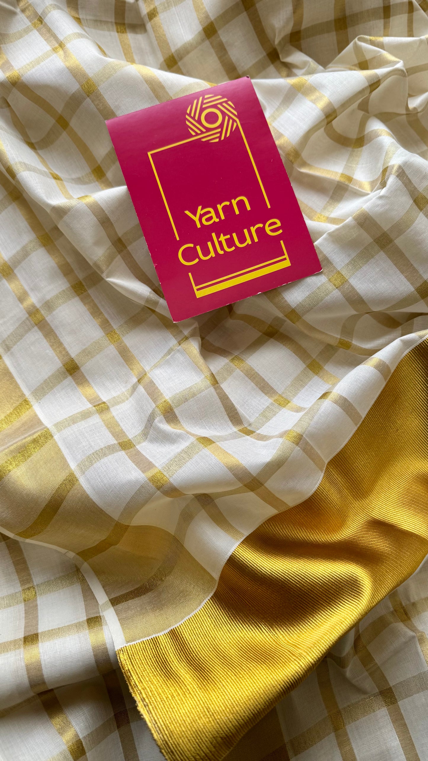 Ivory and gold bold checks, kerala tissue cotton - YCON25KCMC66
