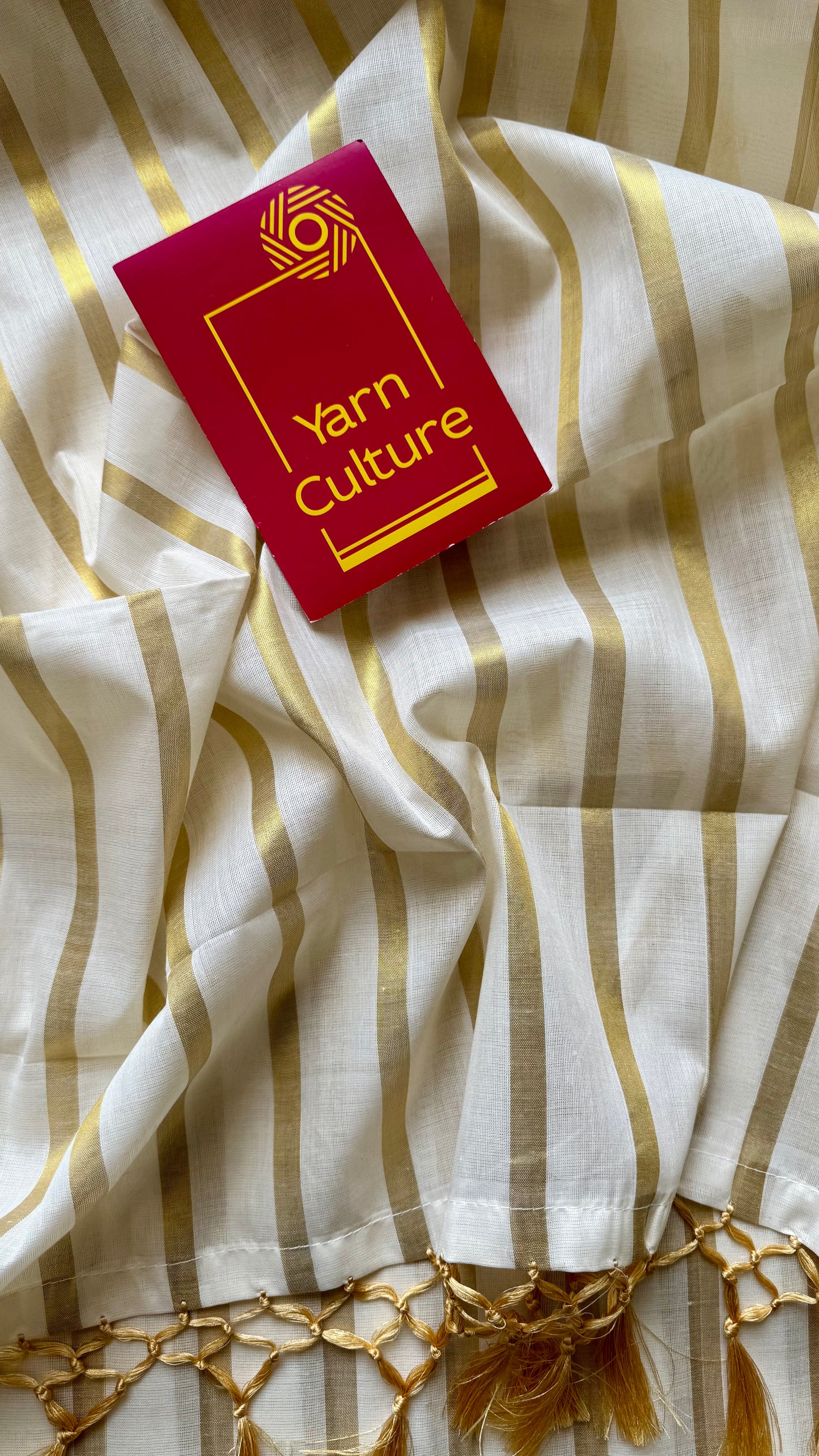Ivory with gold stripes, kerala cotton - YCON25KCBS263