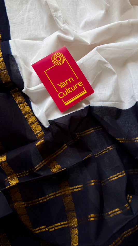 White and black rettaipettu border, Madurai cotton - YCON25COTN92