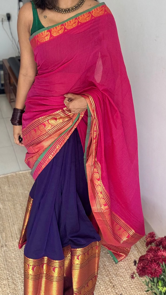Hot Pink - Violet half saree (dhavani), unstitched material, soft cotton - YCAHSN10