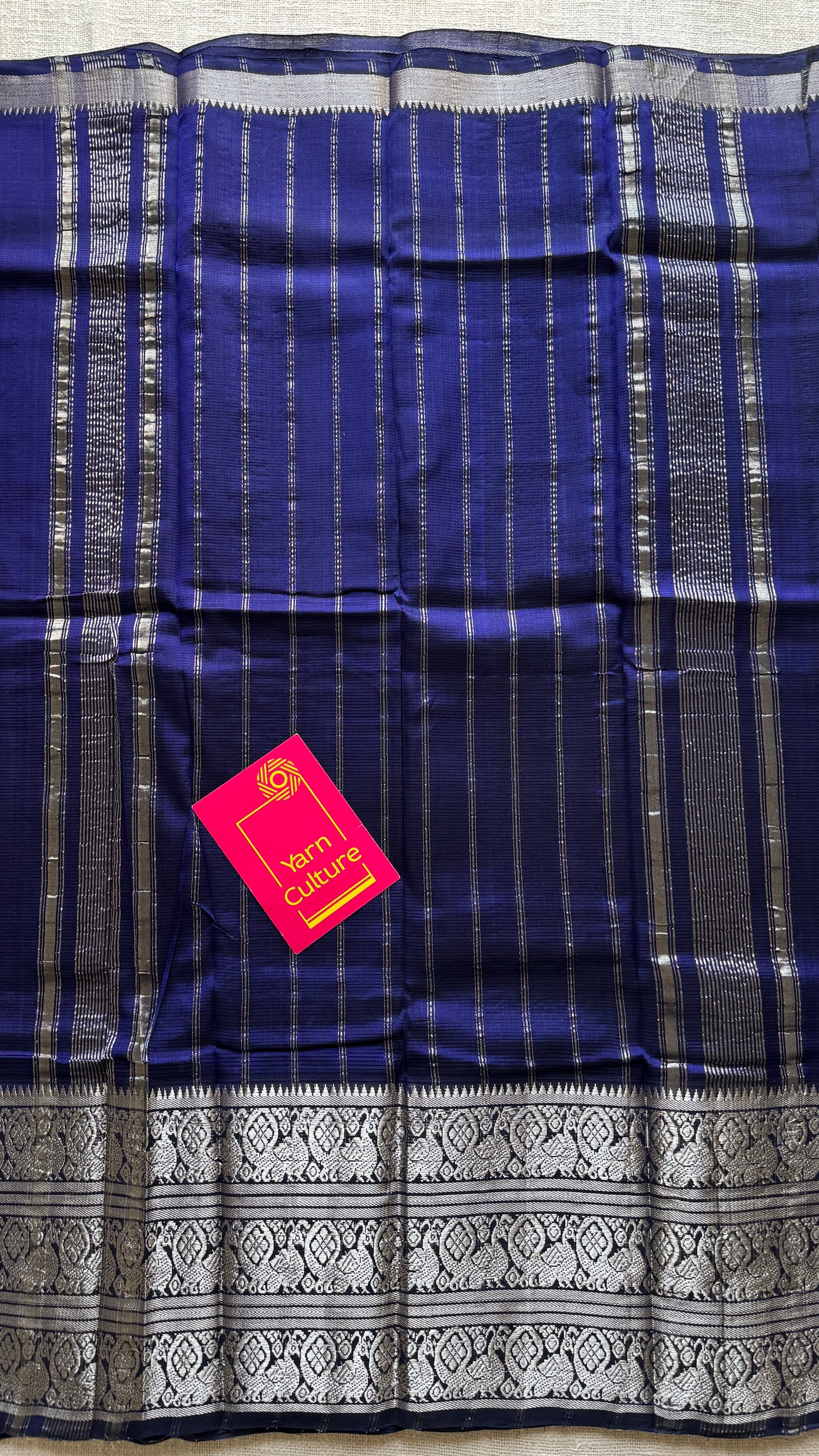 Violet with silver peacock woven zari border, mangalgiri silk cotton, handwoven, soft, light weight - YCWOTDMSCM02