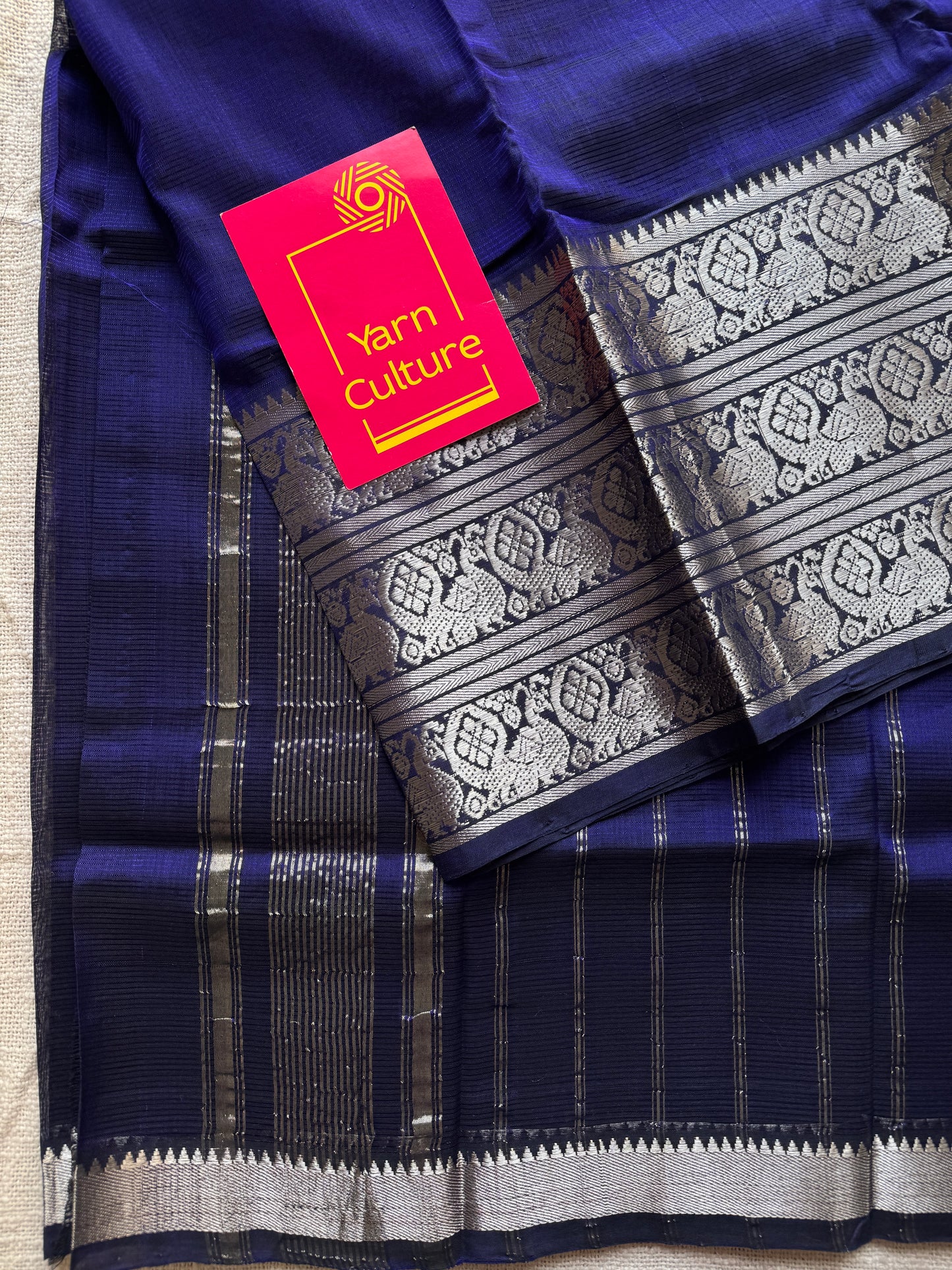 Violet with silver peacock woven zari border, mangalgiri silk cotton, handwoven, soft, light weight - YCWOTDMSCM02