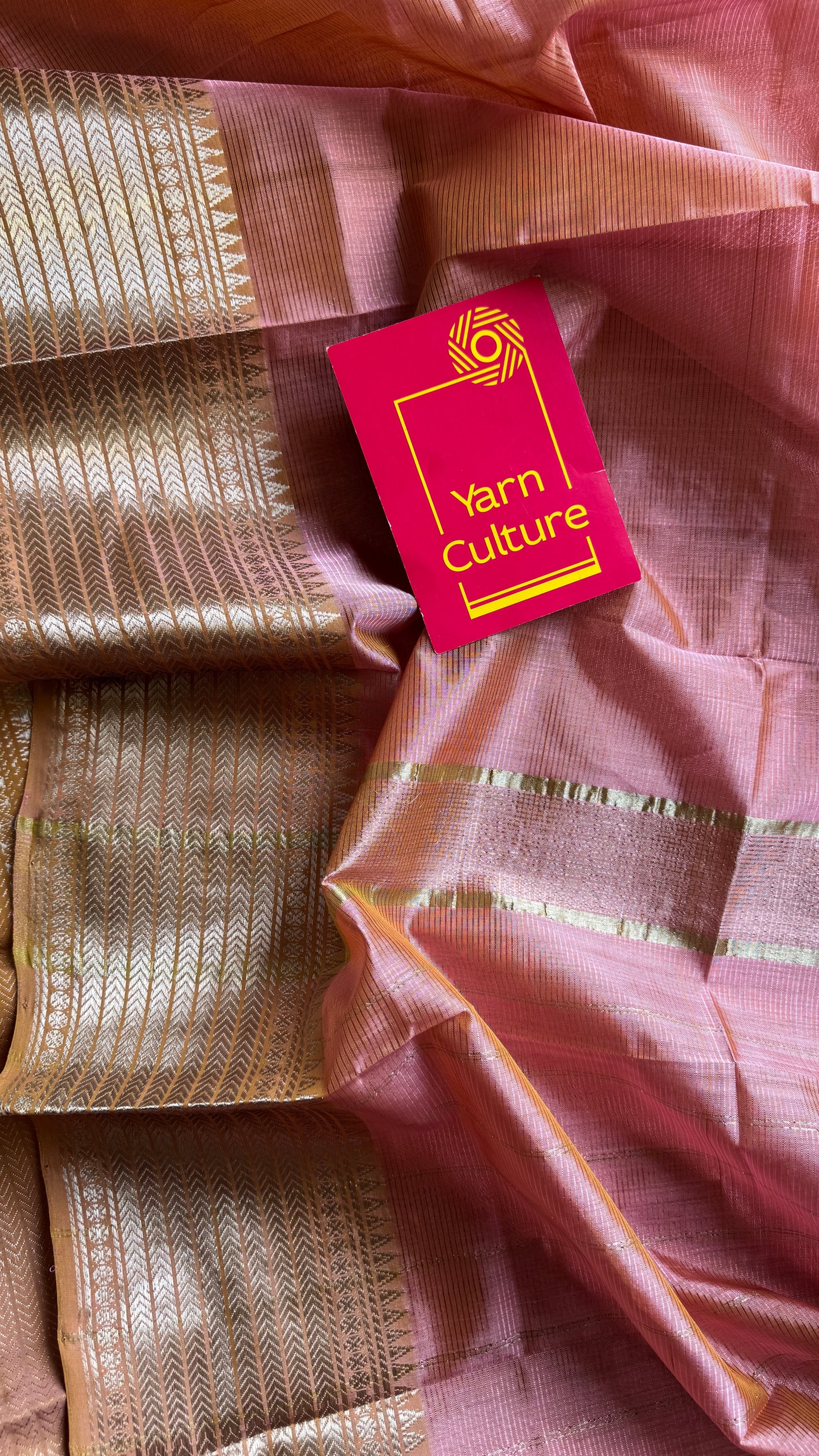 Peach pink with silver woven zari border, mangalgiri silk cotton, handwoven, soft, light weight- YCWOTDMSCM06