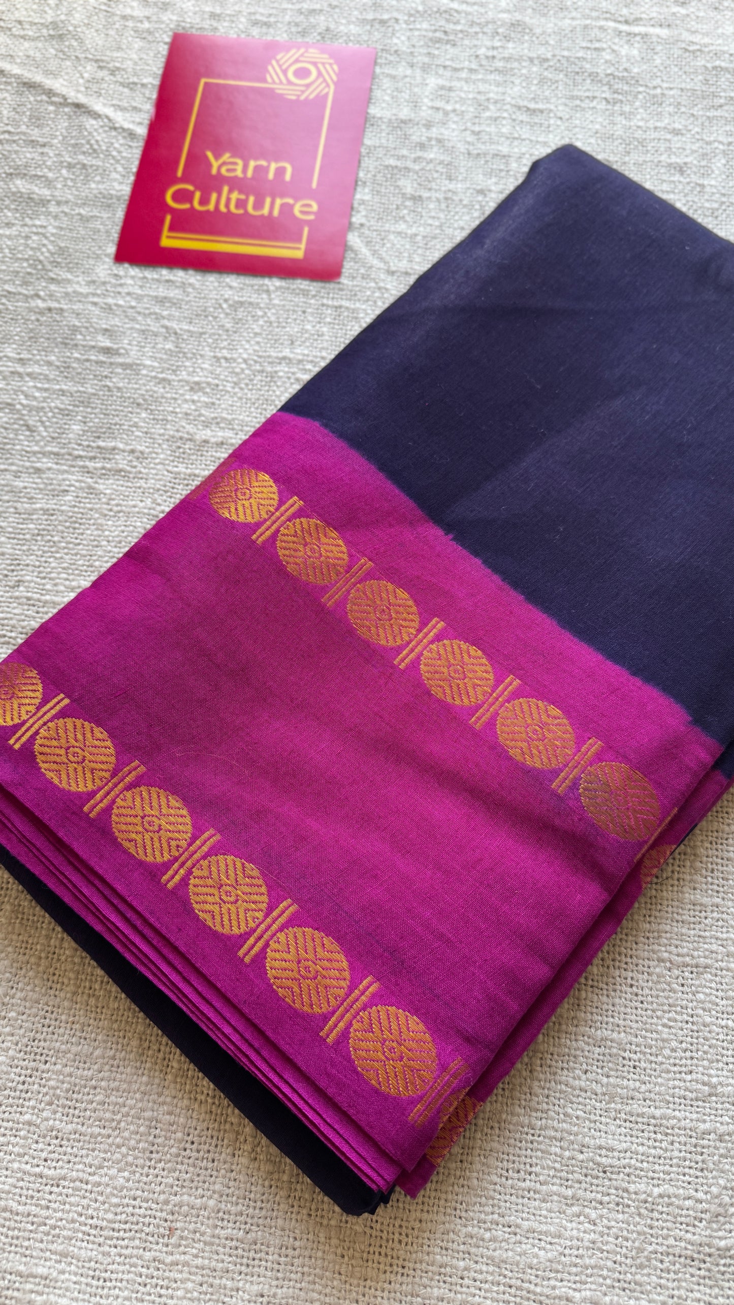 Dark blue with purple pink rudraksham motif border - Madurai Sungudi cotton YCCOTNSRC01