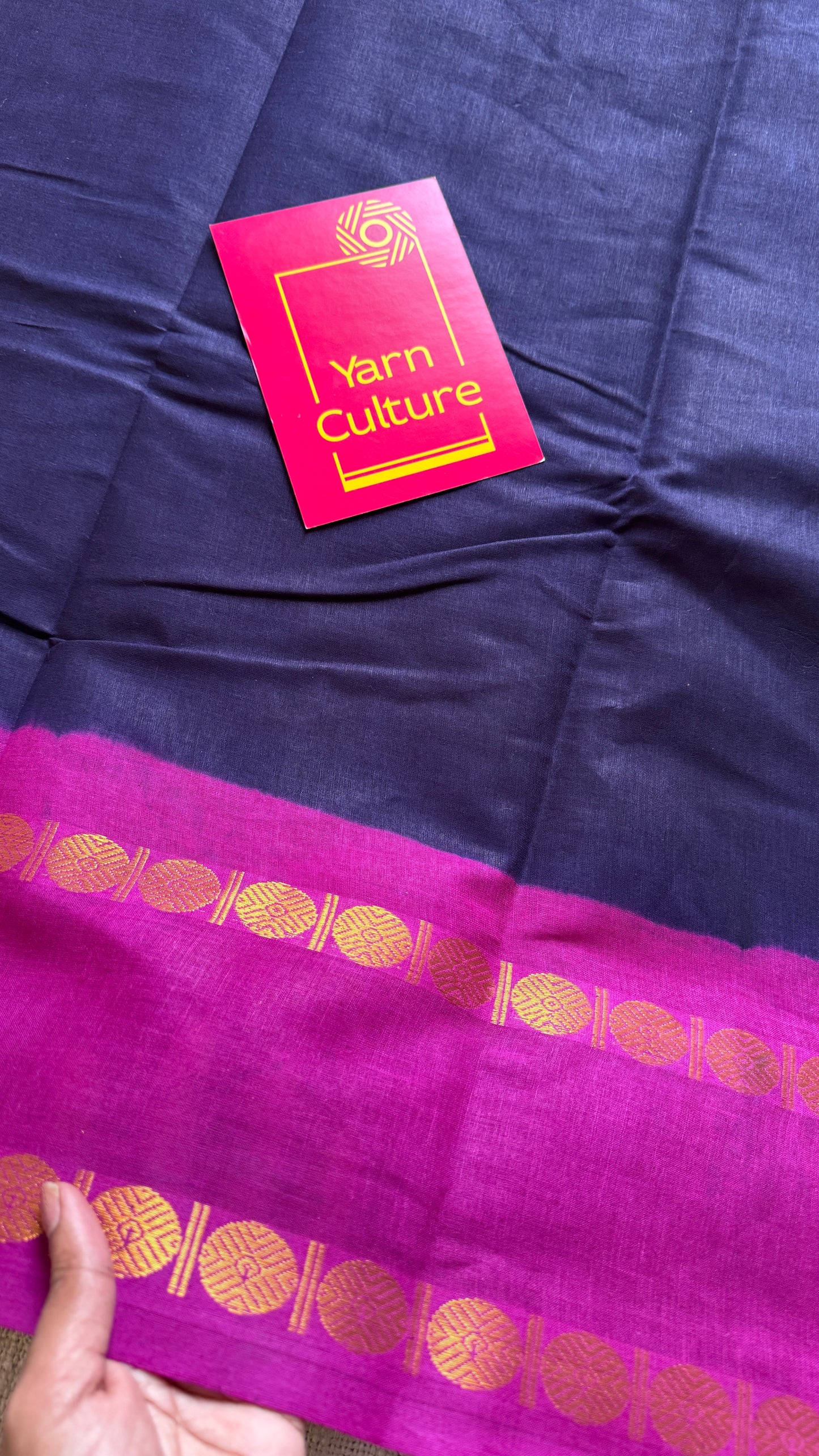 Dark blue with purple pink rudraksham motif border - Madurai Sungudi cotton YCCOTNSRC01