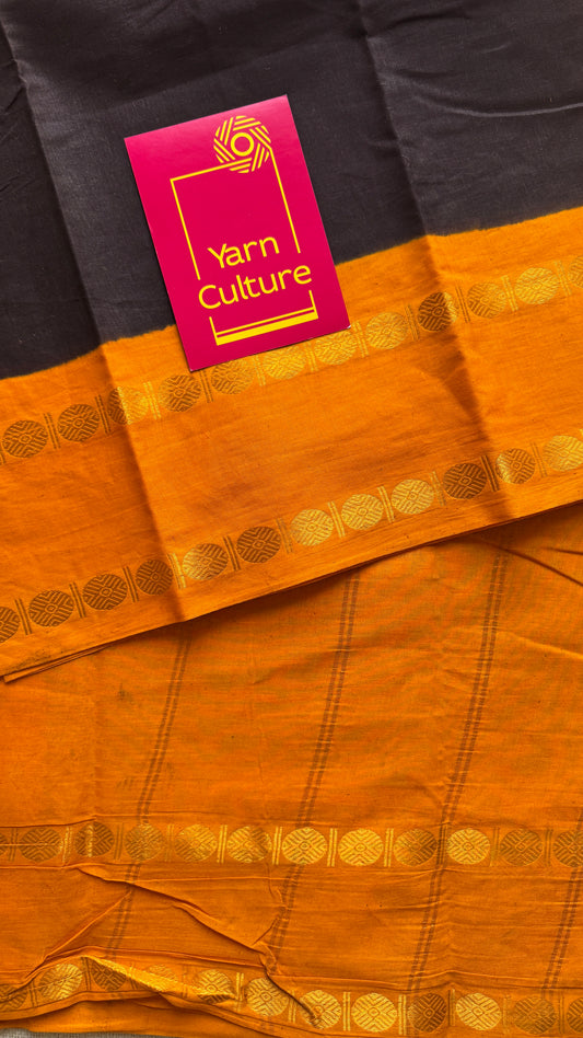 Black with yellow rudraksham motif border - Madurai Sungudi cotton YCCOTNSRC03