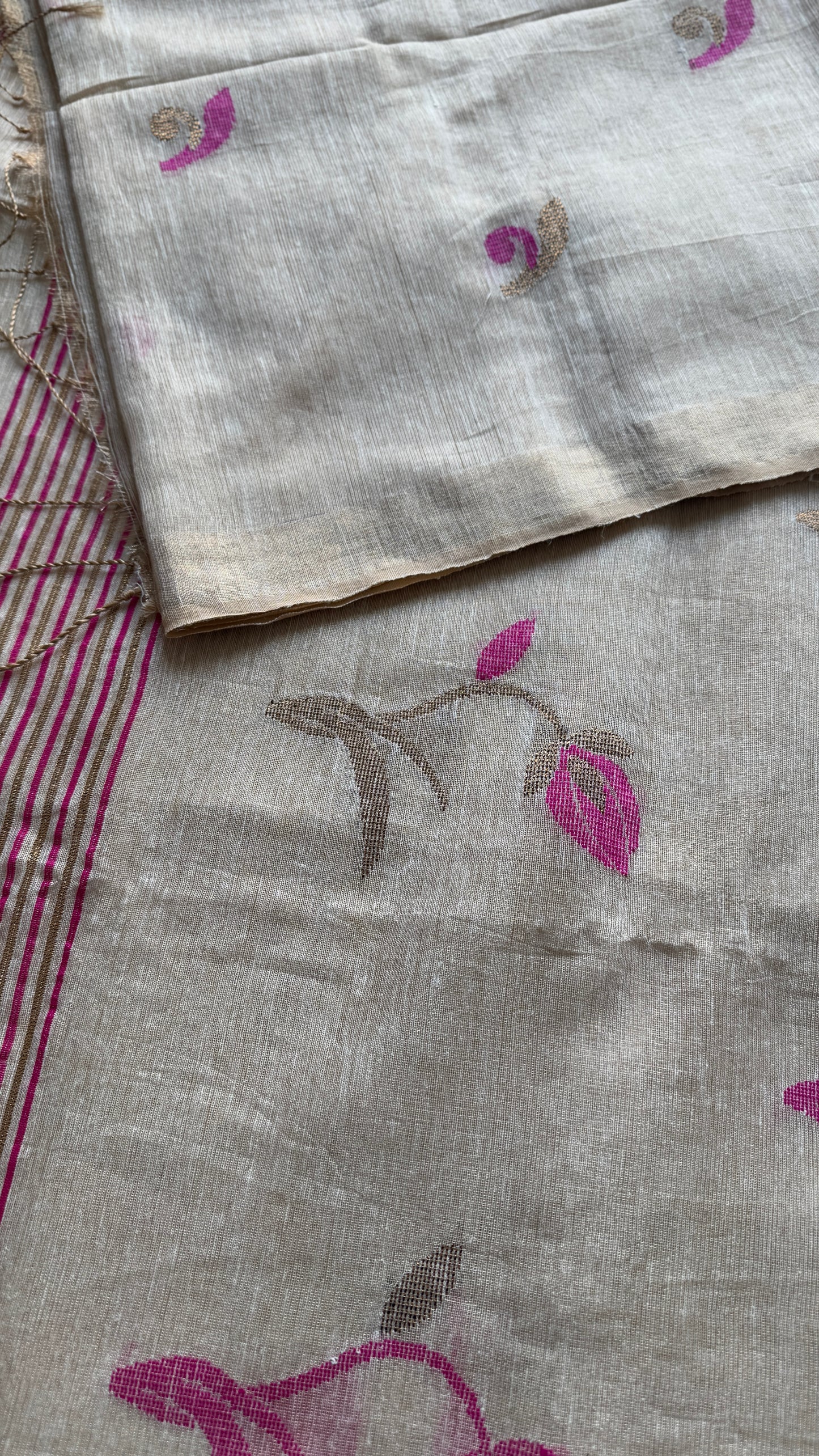 Rosebuds in Ivory - Pure Linen, Handwoven