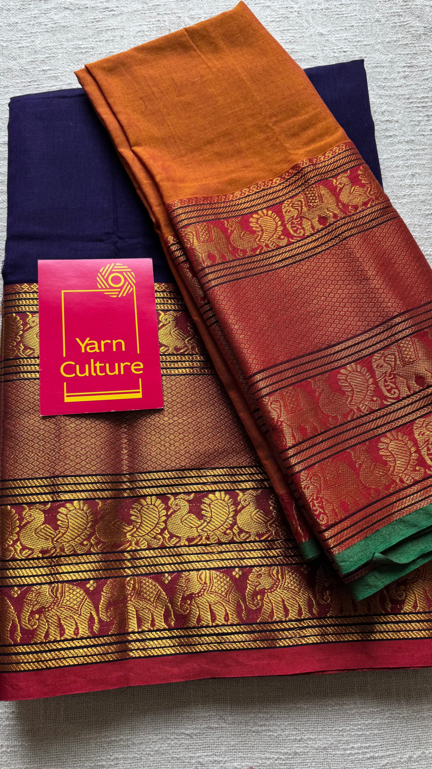 Orange - Violet Narayanpet half saree (dhavani), unstitched material, soft cotton - YCAHSN08