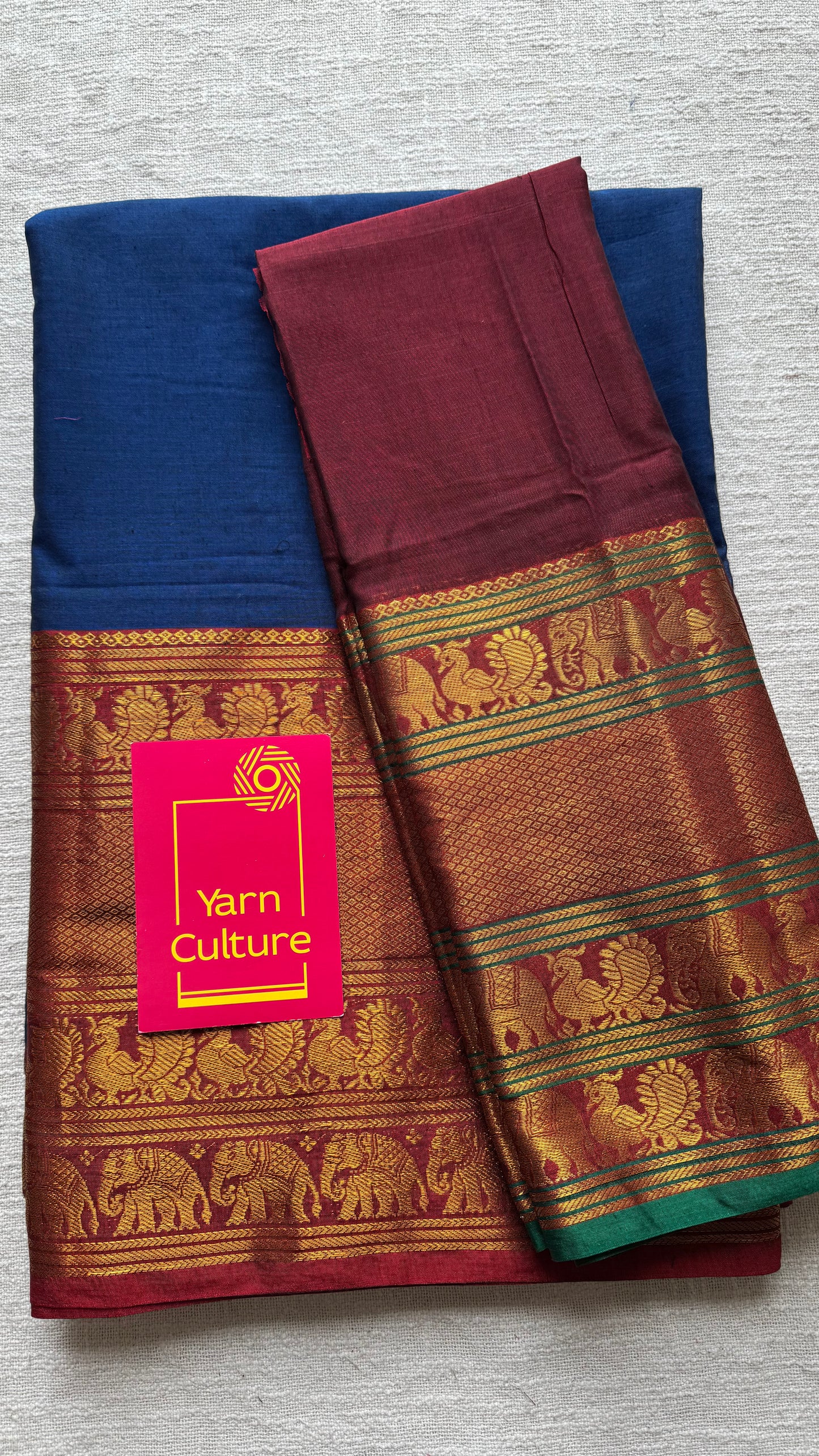 Dark Blue - Maroon Narayanpet half saree (dhavani), unstitched material, soft cotton - YCAHSN07