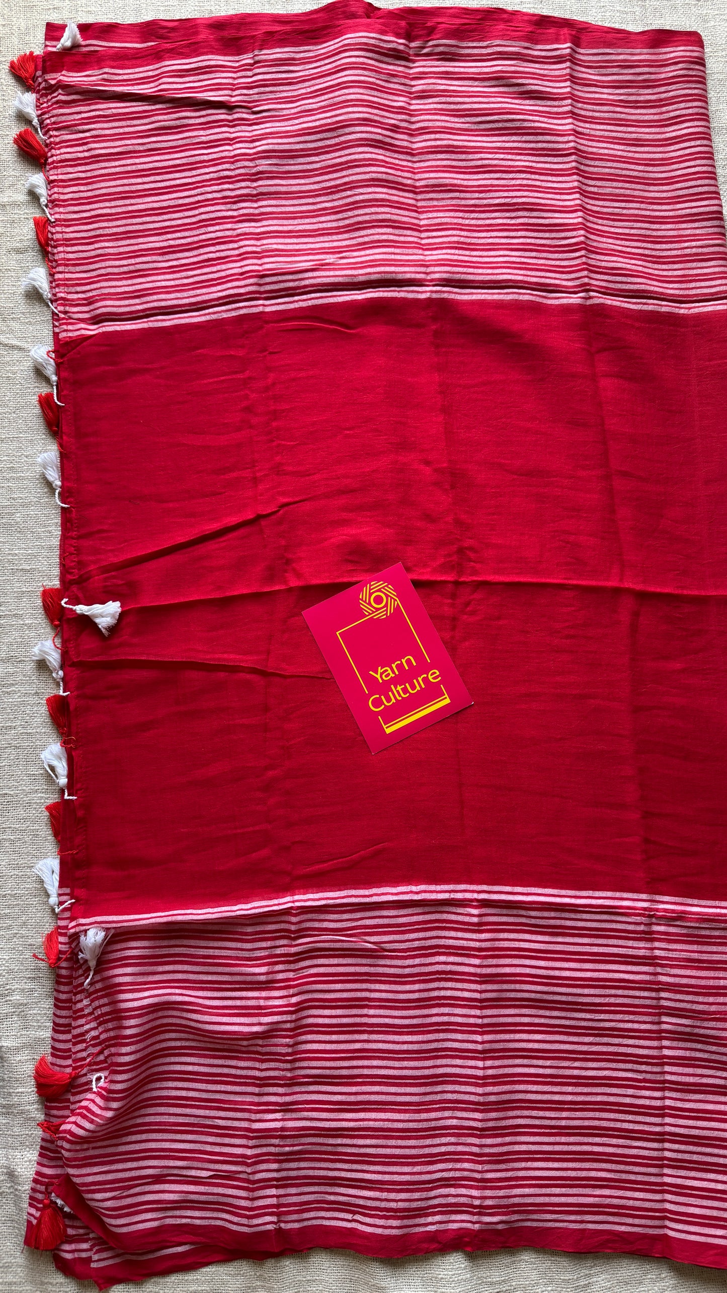 Red with white striped borders, mul cotton YCBCMCM04
