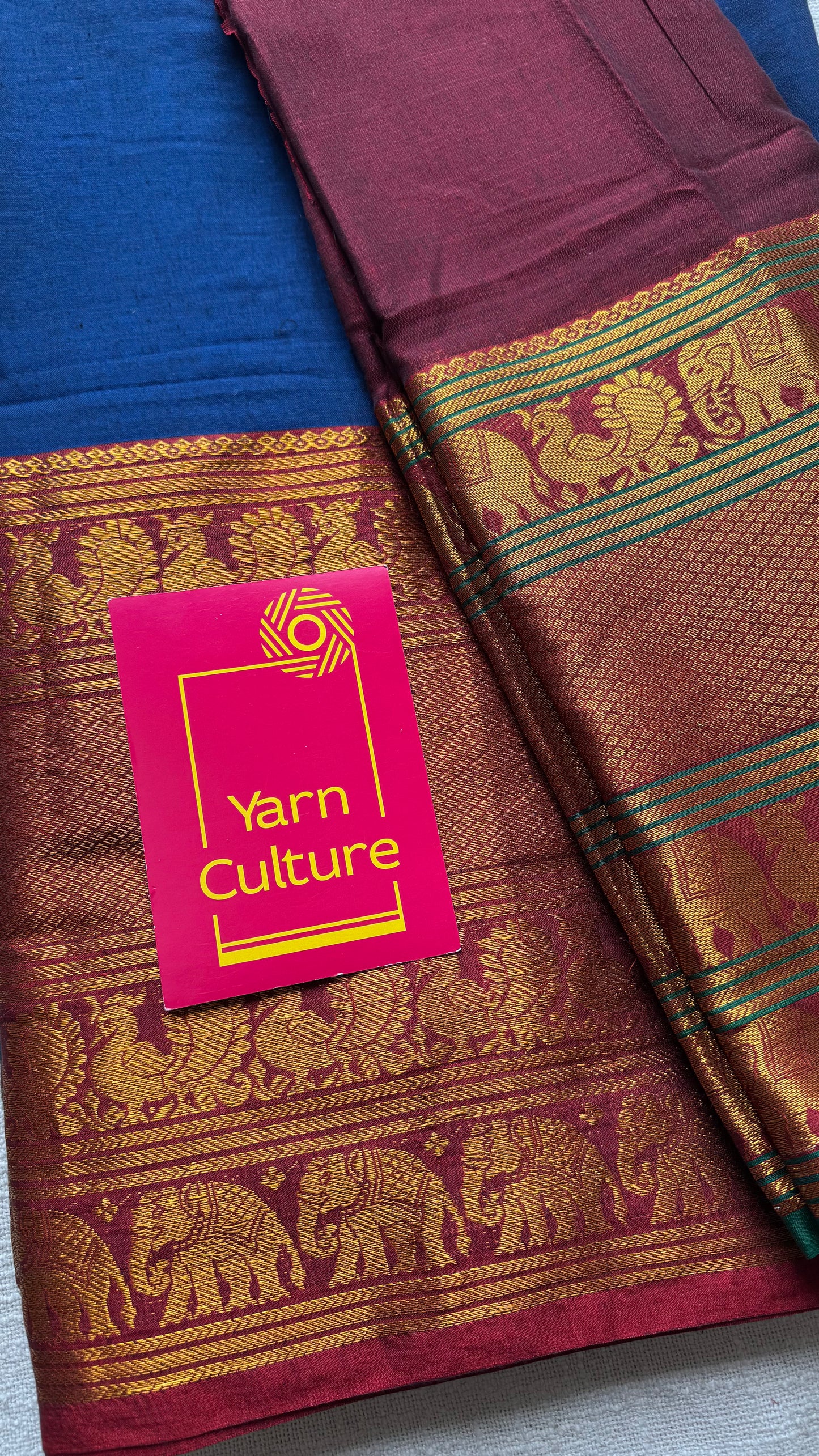 Dark Blue - Maroon Narayanpet half saree (dhavani), unstitched material, soft cotton - YCAHSN07