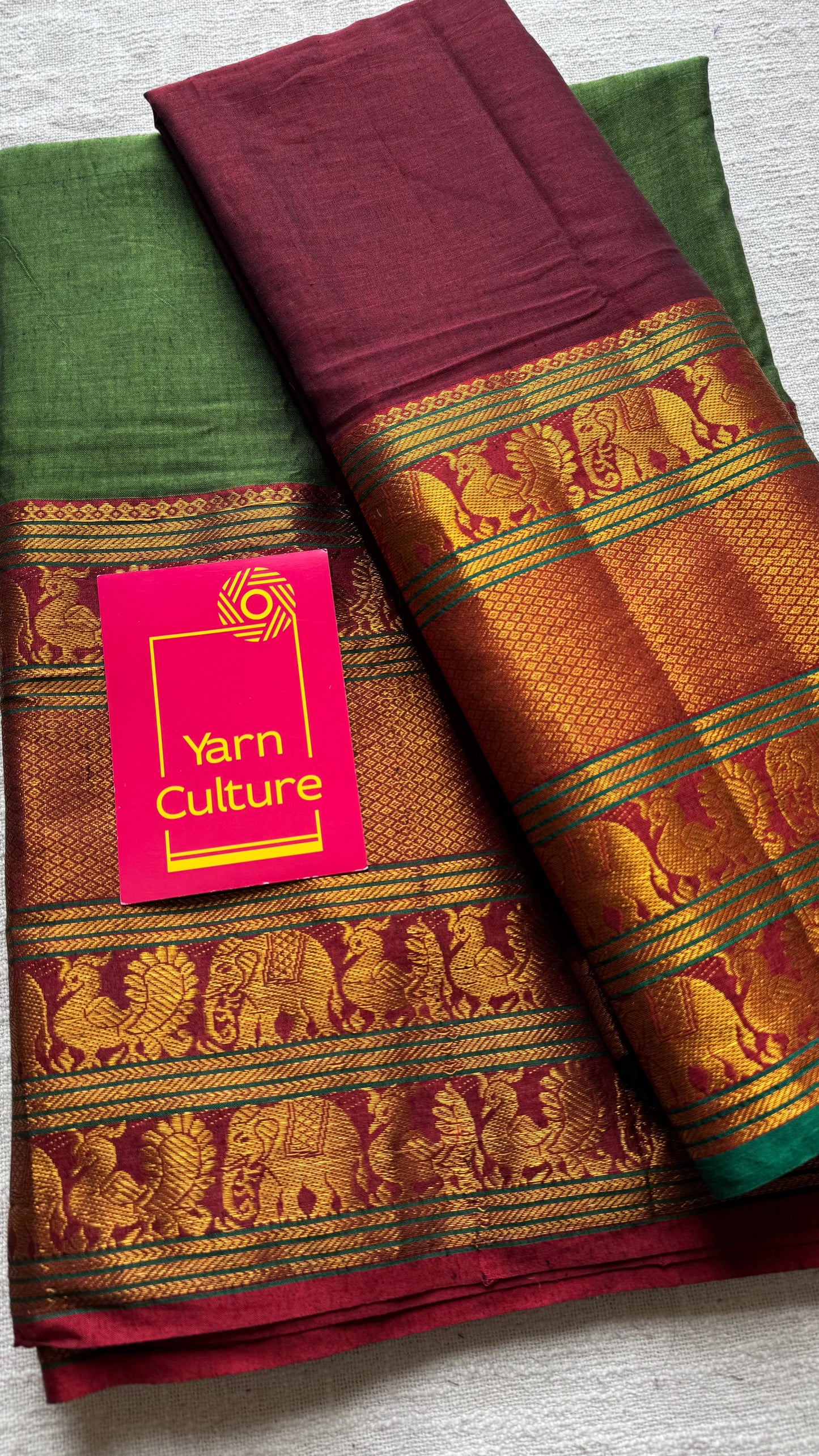 Maroon - Green Narayanpet half saree (dhavani), unstitched material, soft cotton - YCAHSN09