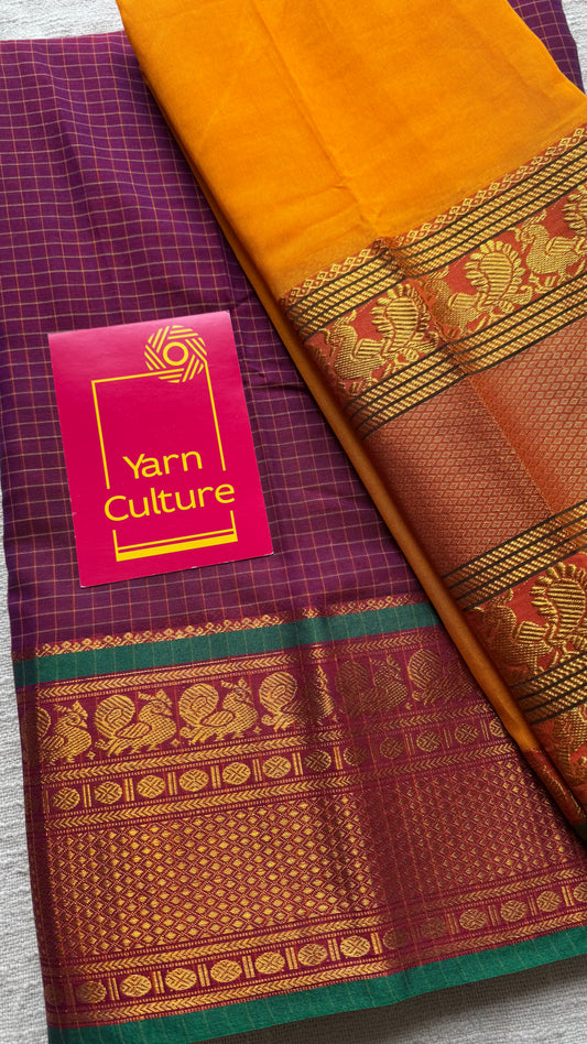 Yellow - Purple pink half saree (dhavani), unstitched material, soft cotton - YCAHSN19