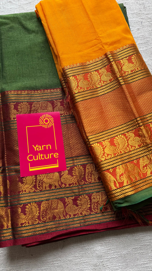 Yellow - Green (dhavani), unstitched material, soft cotton - YCAHSN16