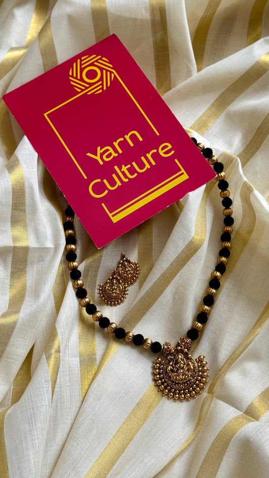Black with gold beads, temple pendant in antique gold finish - YCAGC06