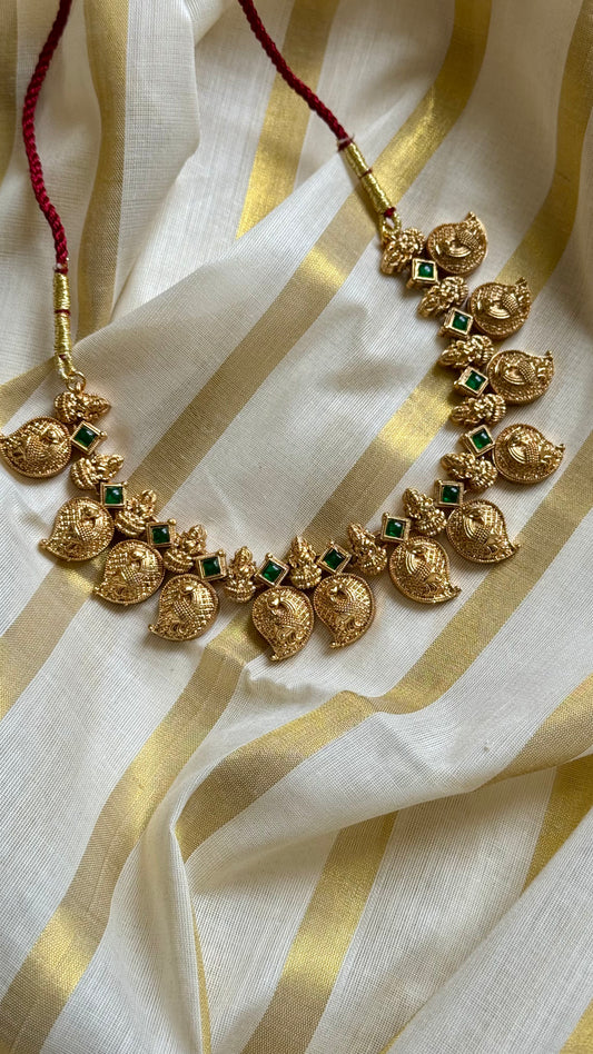 Mango shaped pendants with green stones, necklace - YCAGC19