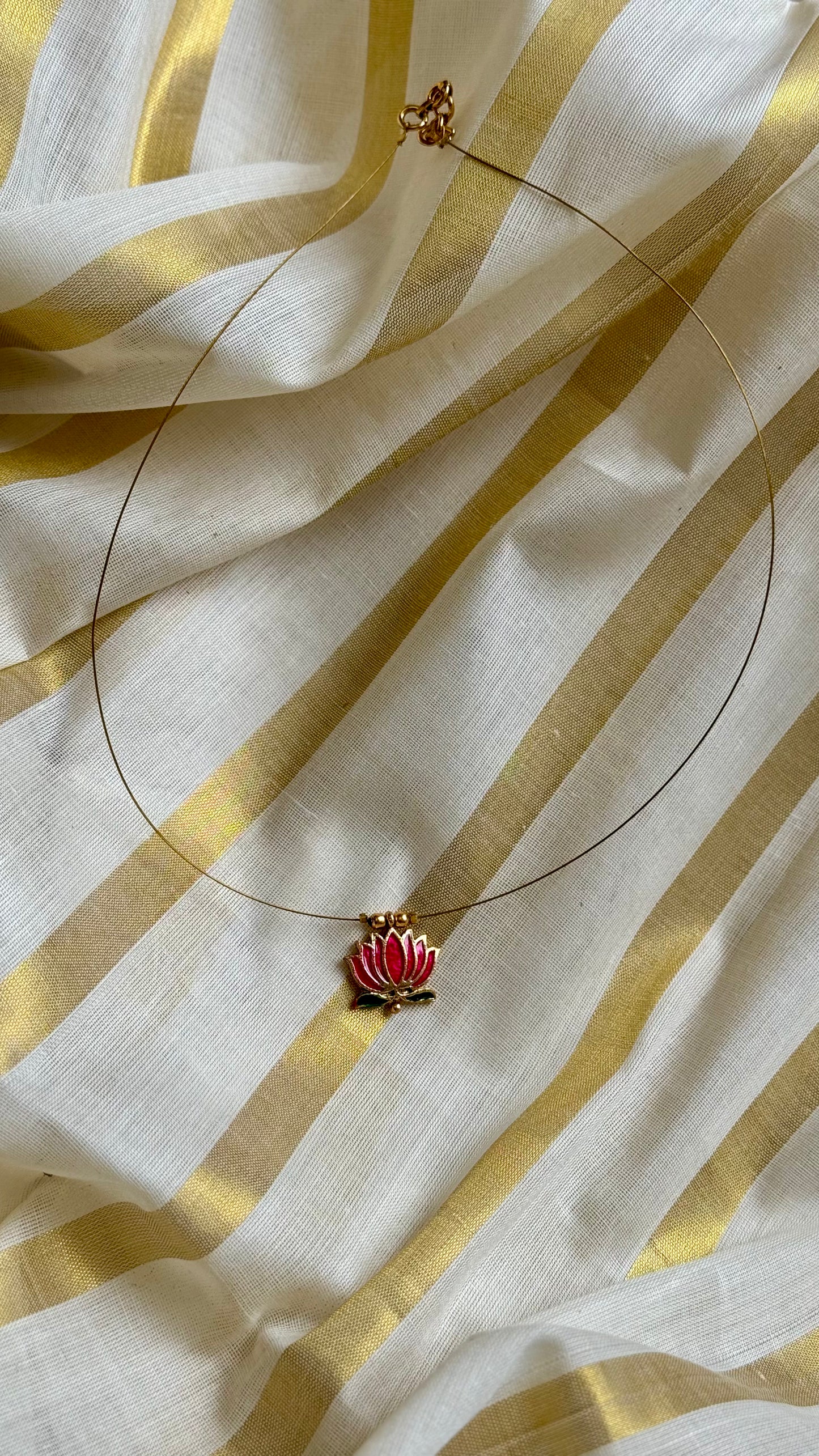 Single pink lotus pendant, invisible chain - YCAGC35