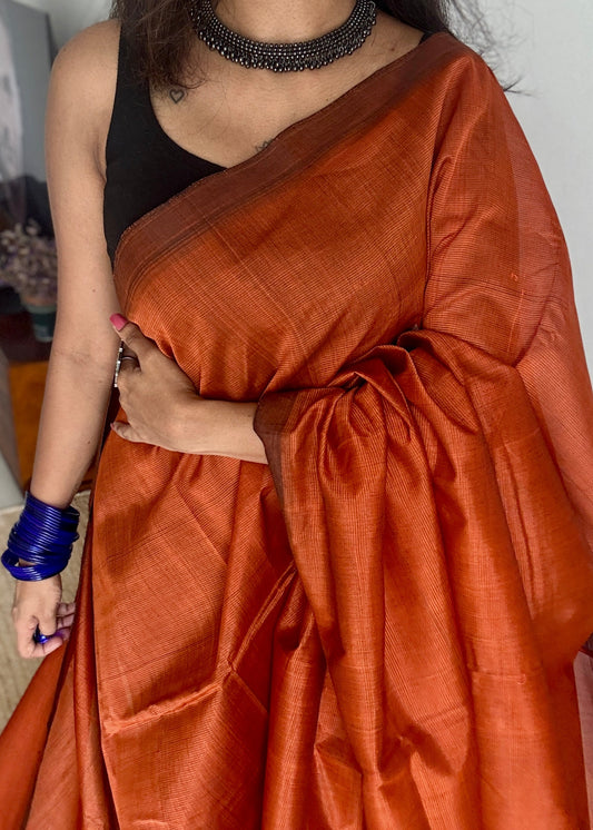 Plain rust orange, mangalgiri silk cotton, handwoven, soft, light weight - YCWOTDMSCM08