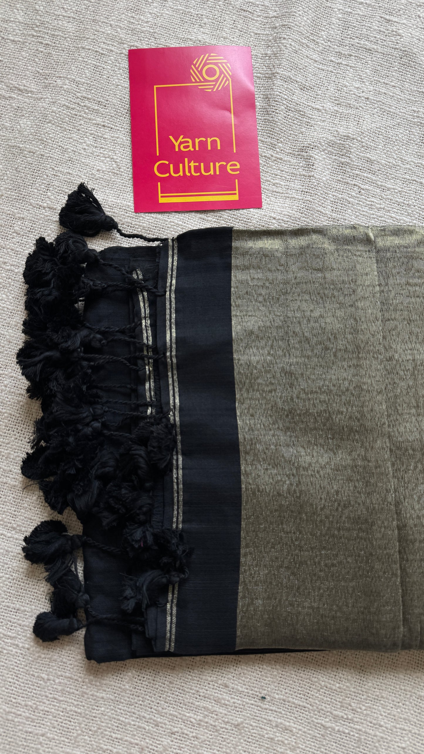 Black Whisper - Black with silver gold dual tone pallu, soft khadi cotton