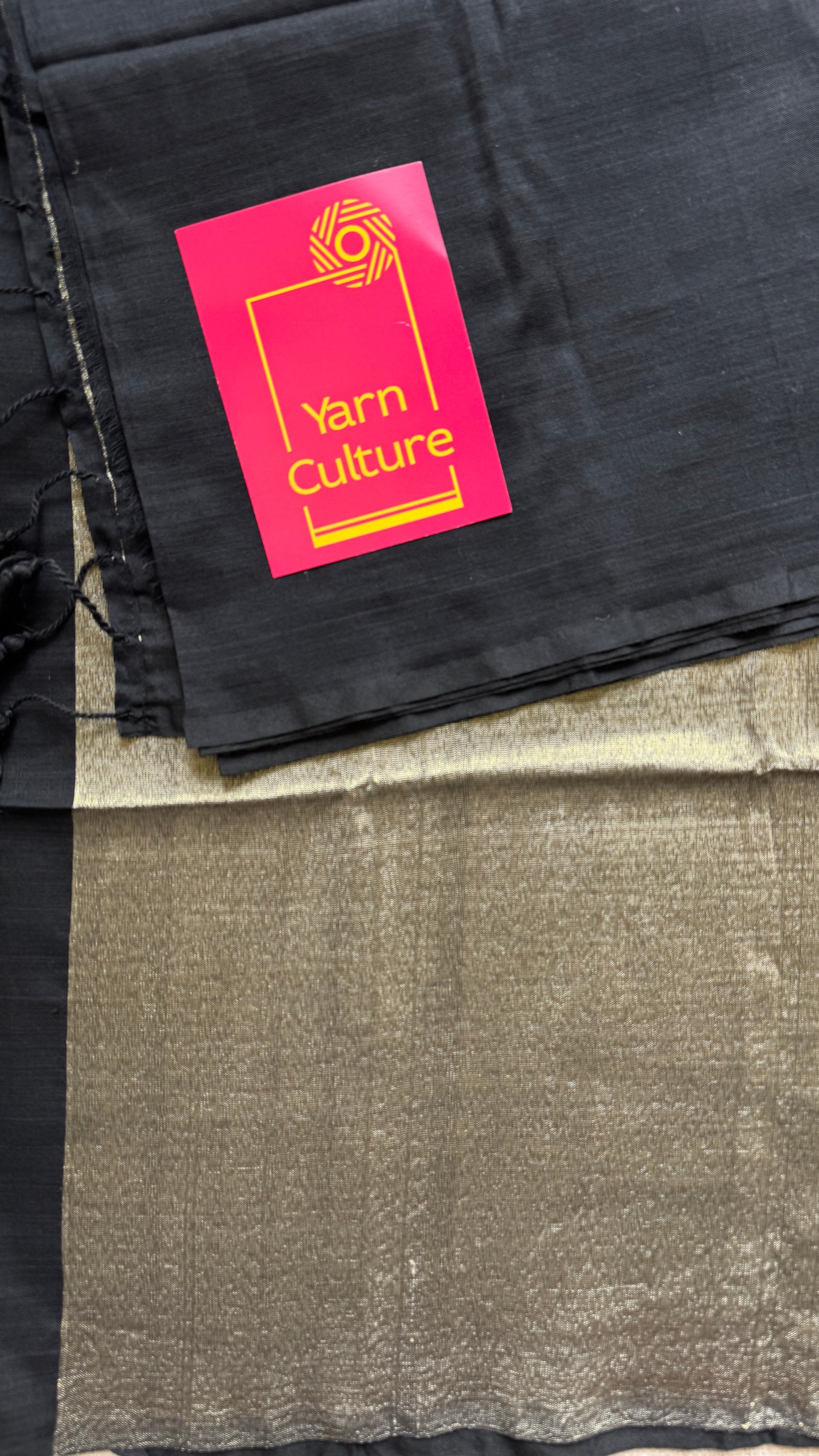 Black Whisper - Black with silver gold dual tone pallu, soft khadi cotton